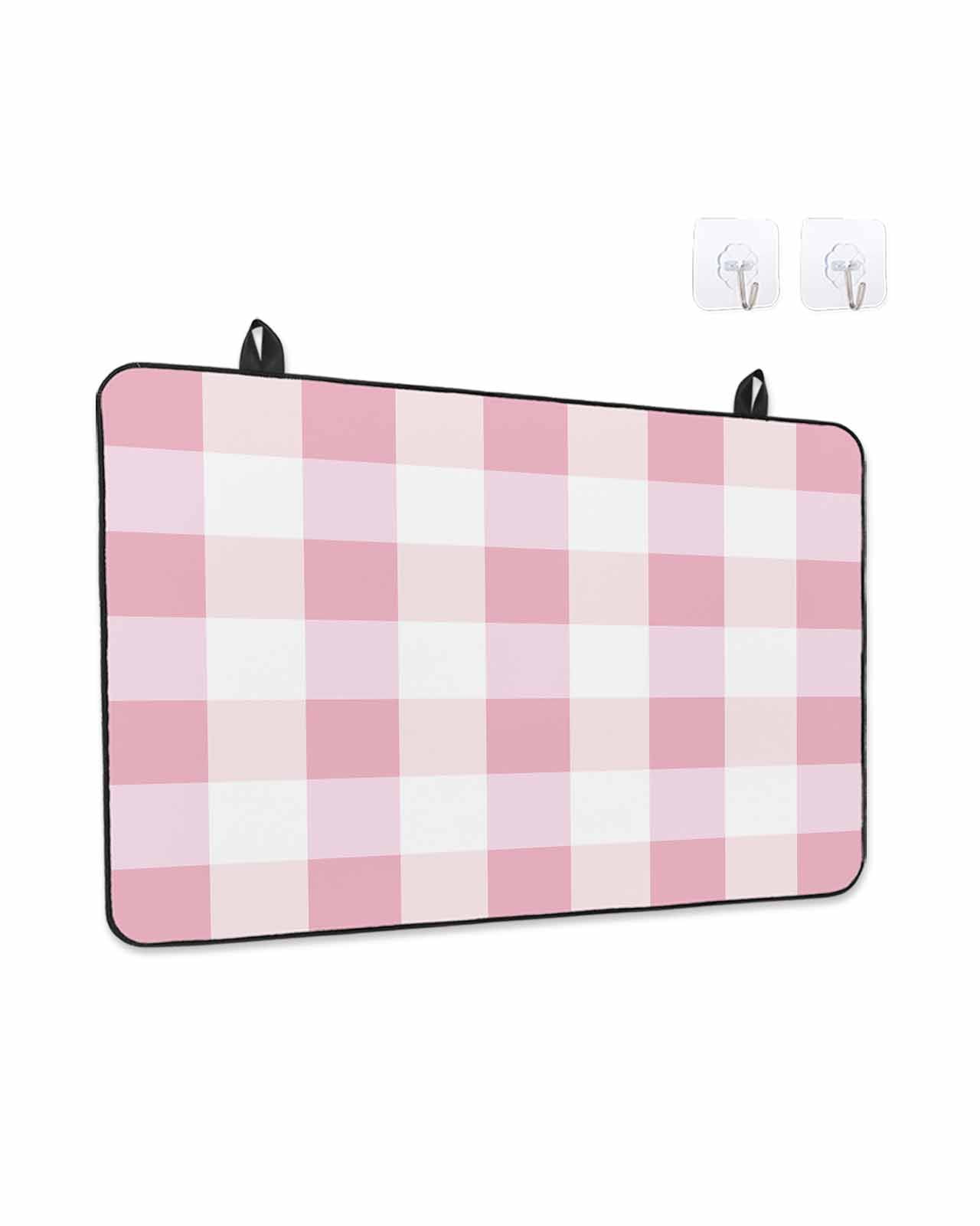 Stove Top Covers for Electric Stove, Pink Plaid Glass Stovetop Cover Protector, Spring Farmhouse Buffalo Checkered Induction Cooktop Protector Oven Mat for Kitchen Countertop 24"x21"