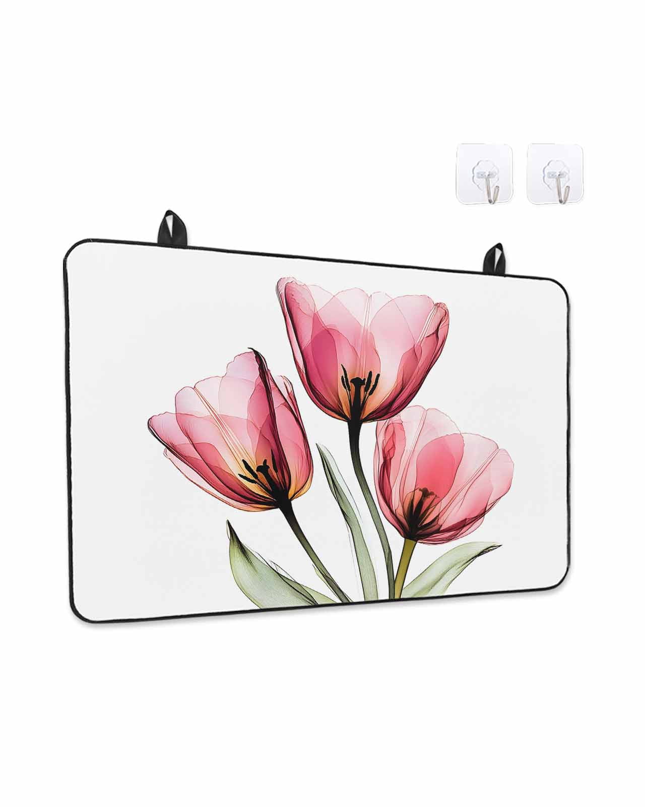 Stove Top Covers for Electric Stove, Pink Tulip Kitchen Glass Ceramic Electric Cooktop Covers 28.5"x20.5", Modern Blossom Pastel White Floral Petal HeatResistant Oven/Countertop/Dishwasher Protector