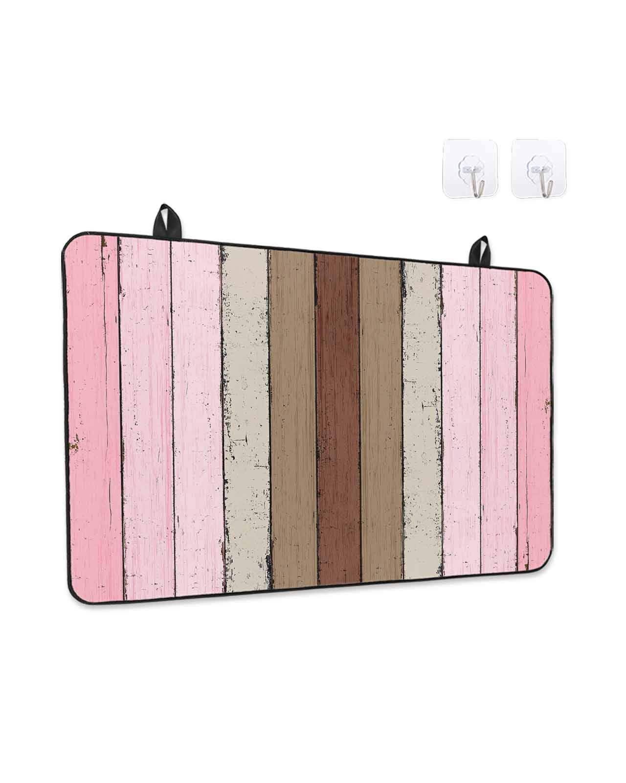 Stove Top Covers for Electric Stove, Pink Wood Grain Glass Stovetop Cover Protector, Brown Vintage Mottled Country Stripes Induction Cooktop Protector Oven Mat for Kitchen Countertop 24"x21"