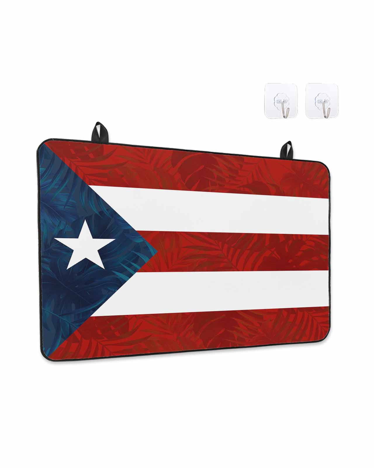 Stove Top Covers for Electric Stove, Puerto Rico Flag Glass Stovetop Cover Protector, Palm Leaf Botanical Red Striped Blue Star Induction Cooktop Protector Oven Mat for Kitchen Countertop 24"x21"