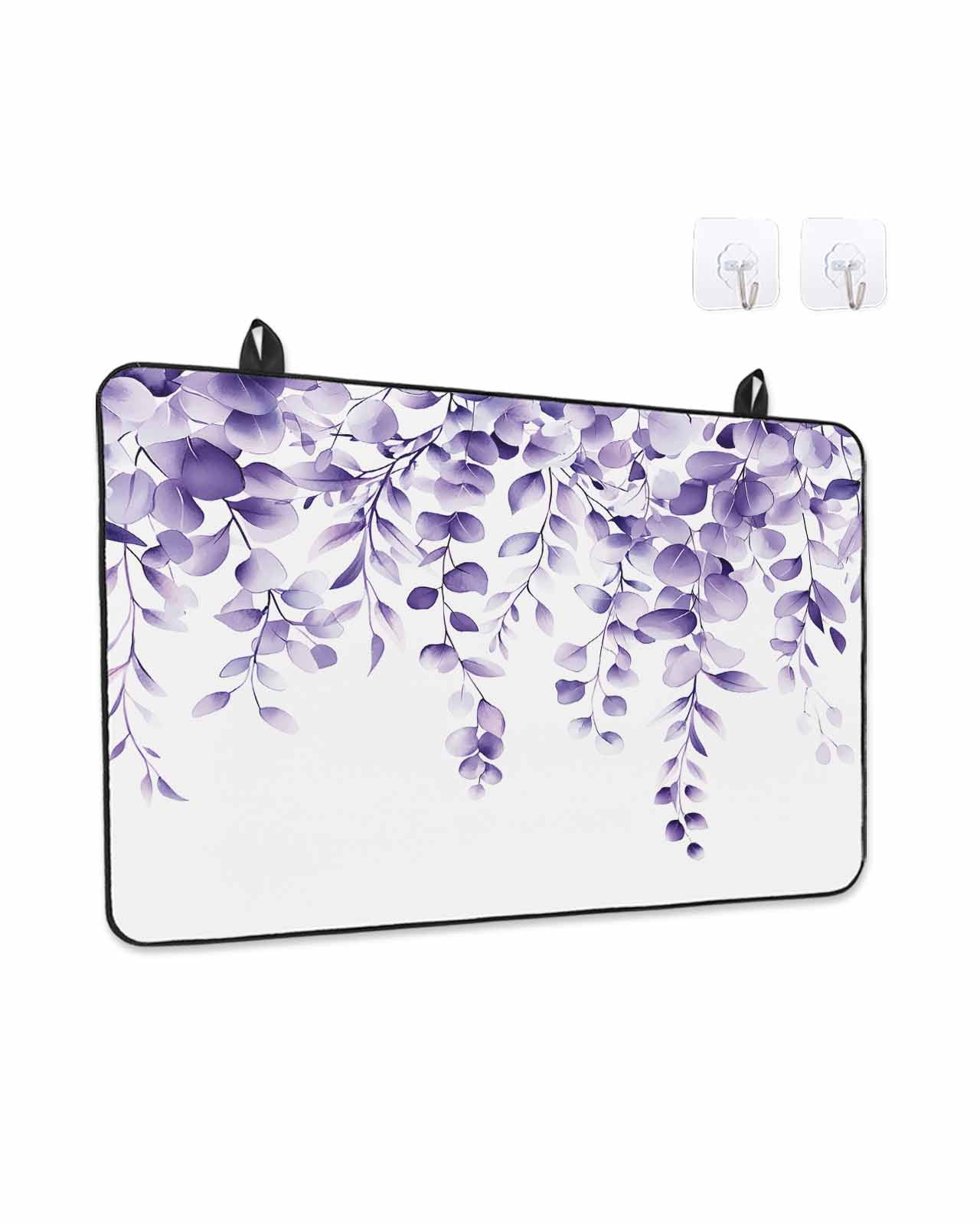 Stove Top Covers for Electric Stove, Purple Eucalyptus Glass Stovetop Cover Protector, Botanical Plant Rustic Branch Floral Induction Cooktop Protector Oven Mat for Kitchen Countertop 36"x21"