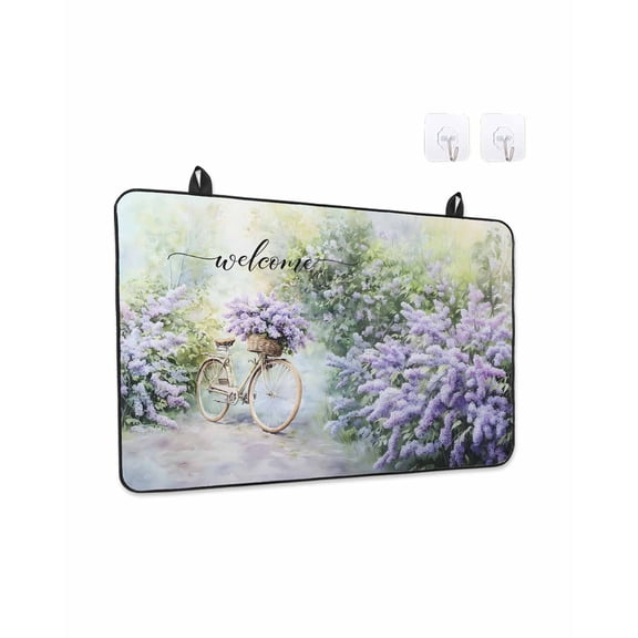 Stove Top Covers for Electric Stove, Purple Lavender Kitchen Glass Ceramic Electric Cooktop Covers 28.5"x20.5", Green Leaves Spring Bike Botanical HeatResistant Oven/Countertop/Dishwasher Protector