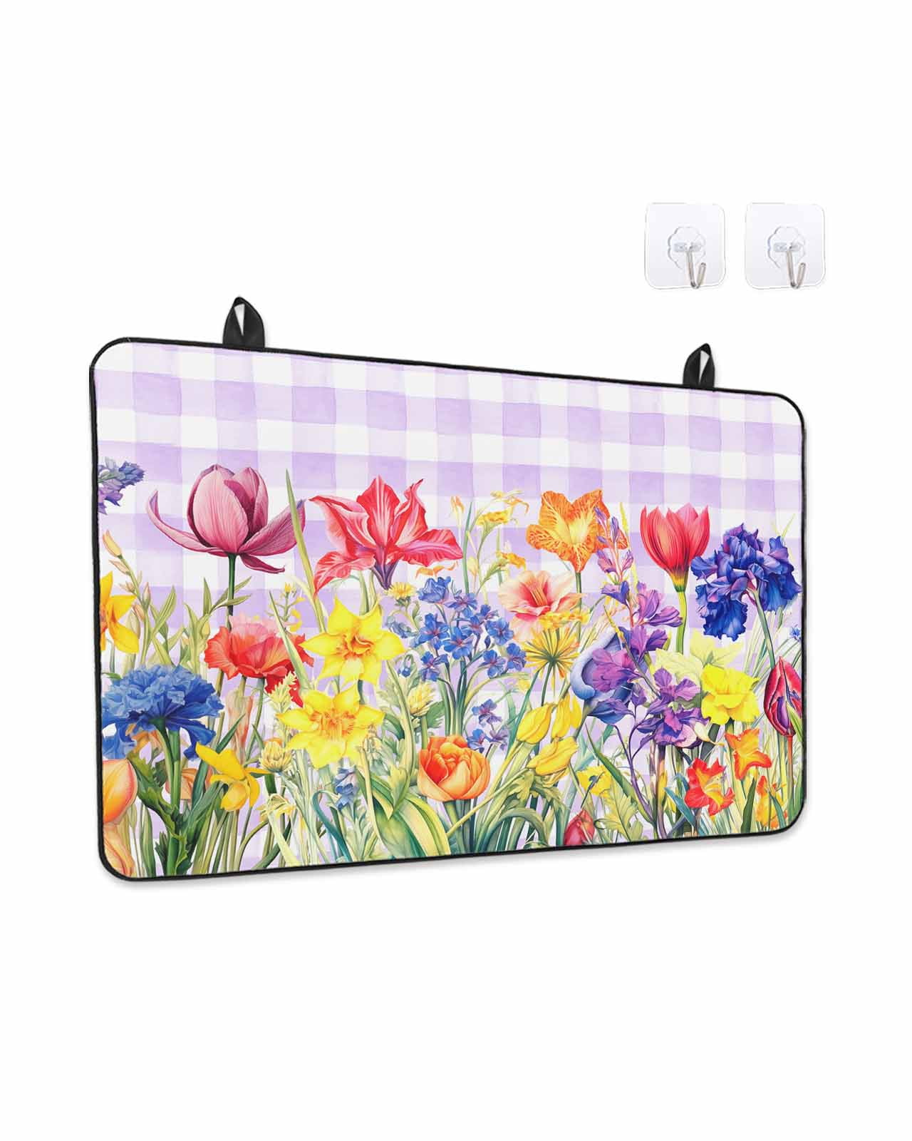 Stove Top Covers for Electric Stove, Purple Plaid Tulip Glass Stovetop Cover Protector, Spring Floral Watercolor Botanical Induction Cooktop Protector Oven Mat for Kitchen Countertop 24"x21"