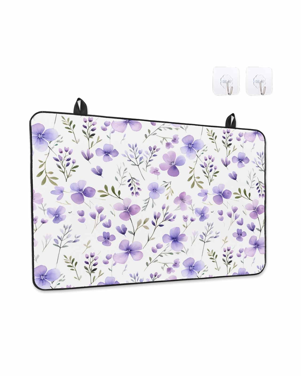 Stove Top Covers for Electric Stove, Purple Spring Floral Glass Stovetop Cover Protector, Pastoral Botanical Watercolor Induction Cooktop Protector Oven Mat for Kitchen Countertop 24"x21"