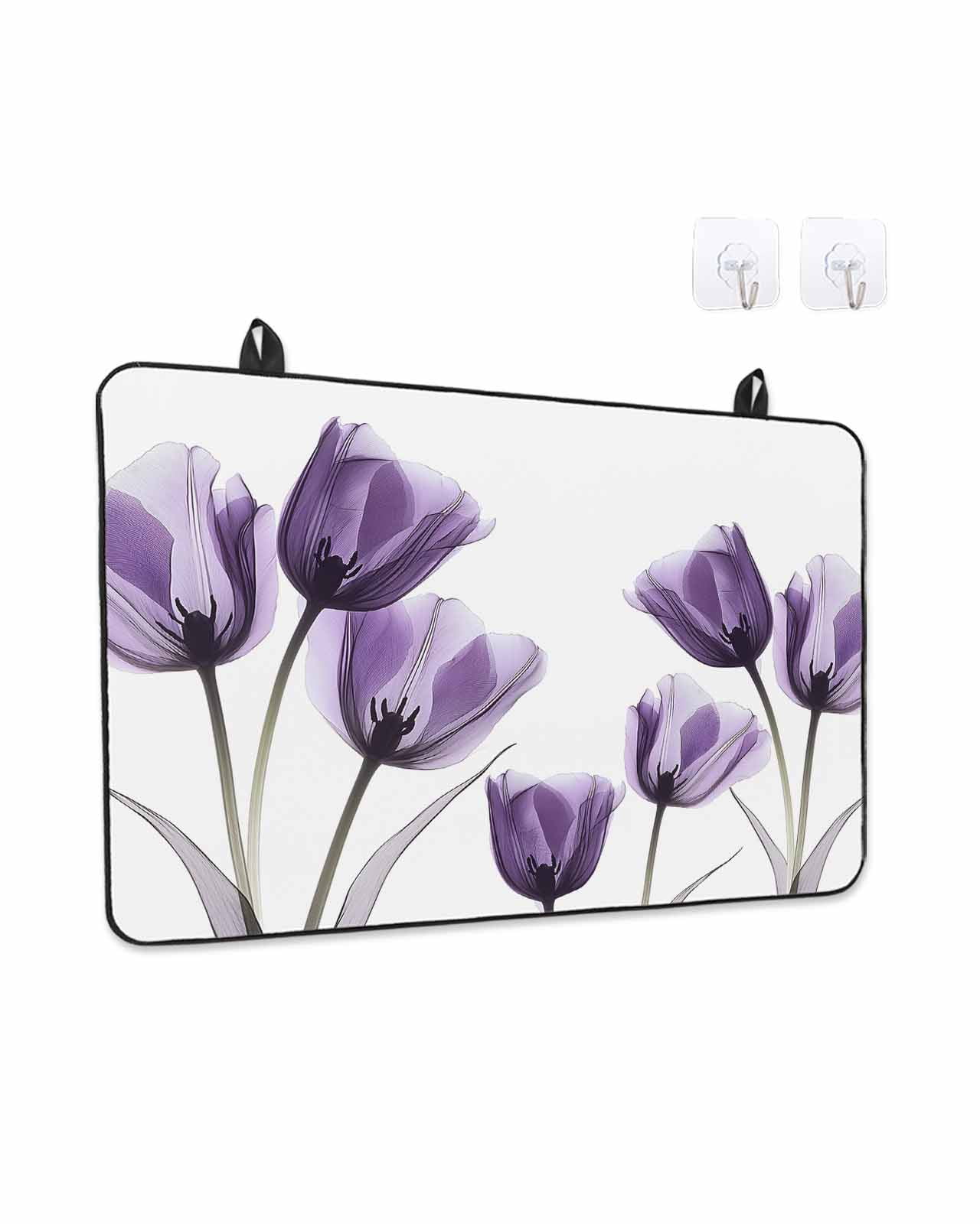 Stove Top Covers for Electric Stove, Purple Tulip Floral Glass Stovetop Cover Protector, Pastel Country White Wildflower Induction Cooktop Protector Oven Mat for Kitchen Countertop 24"x21"