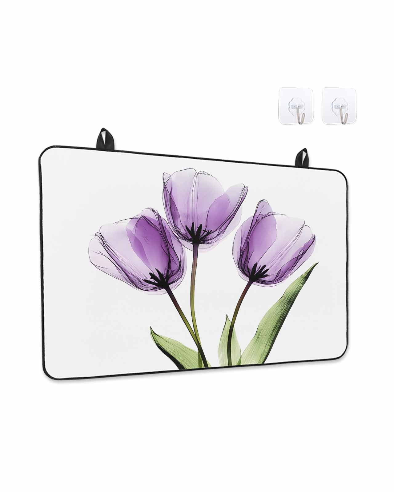 Stove Top Covers for Electric Stove, Purple Tulip Glass Stovetop Cover Protector, Aesthetic&nbsp;Pastoral Flower Floral Spring Induction Cooktop Protector Oven Mat for Kitchen Countertop 24"x21"