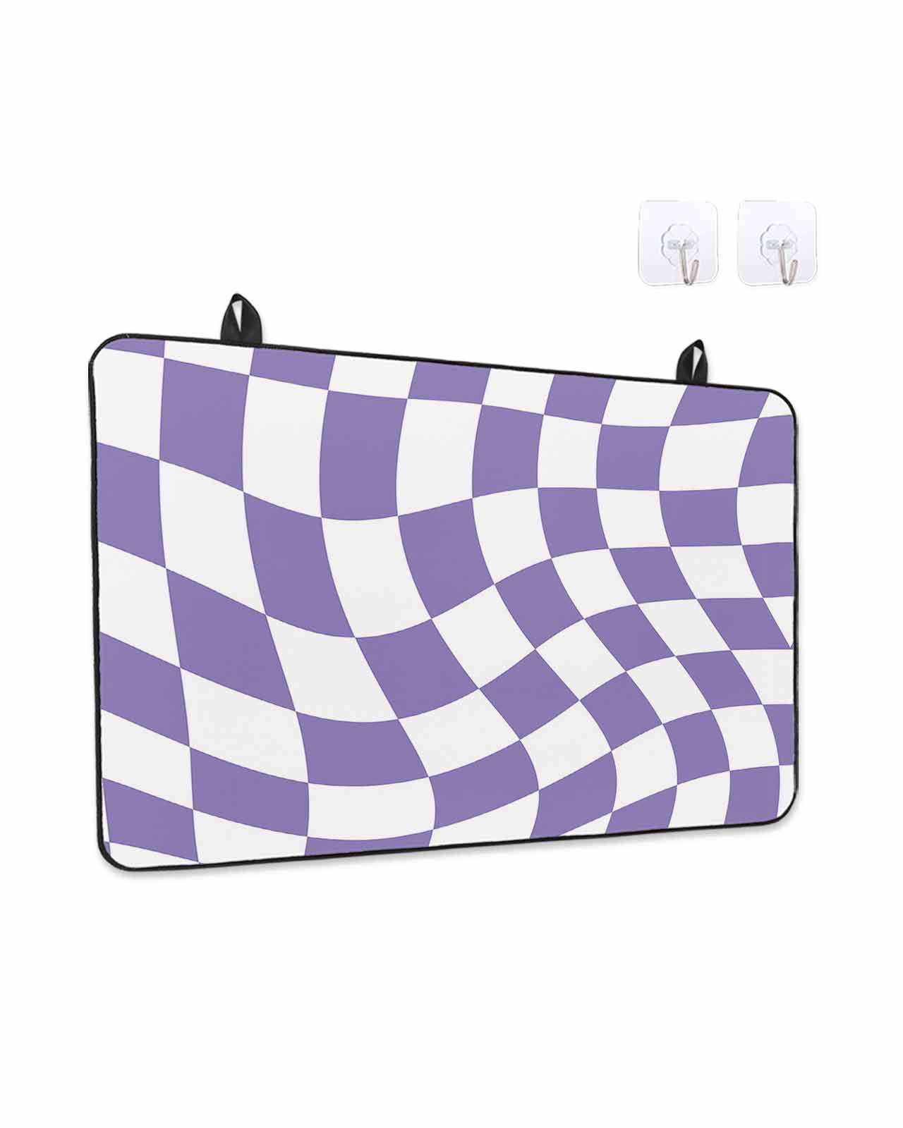 Stove Top Covers for Electric Stove, Purple White Checkered Glass Stovetop Cover Protector, Modern Irregular Geometric Induction Cooktop Protector Oven Mat for Kitchen Countertop 24"x21"