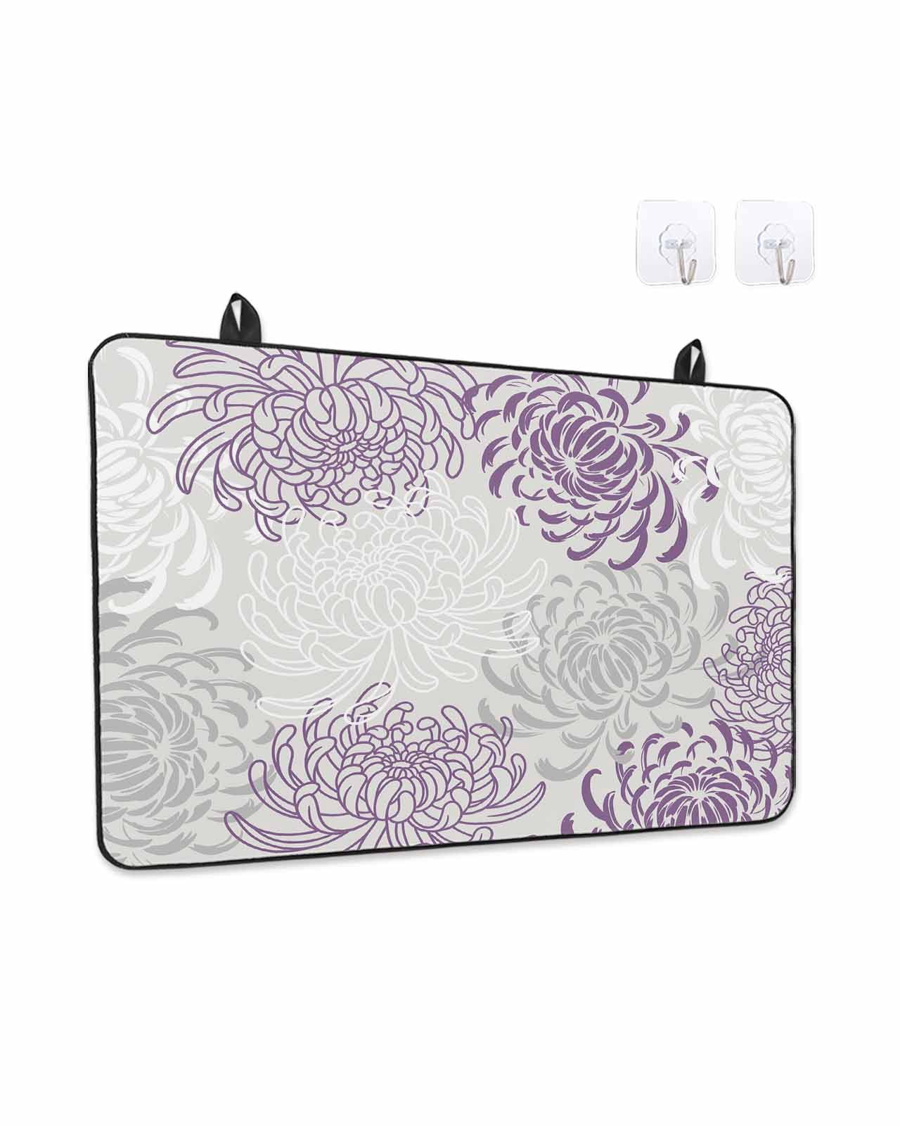 Stove Top Covers for Electric Stove, Purple White Glass Stovetop Cover Protector, Abstract Grey Chrysanthemum Flower Floral Induction Cooktop Protector Oven Mat for Kitchen Countertop 28.5"x20.5"