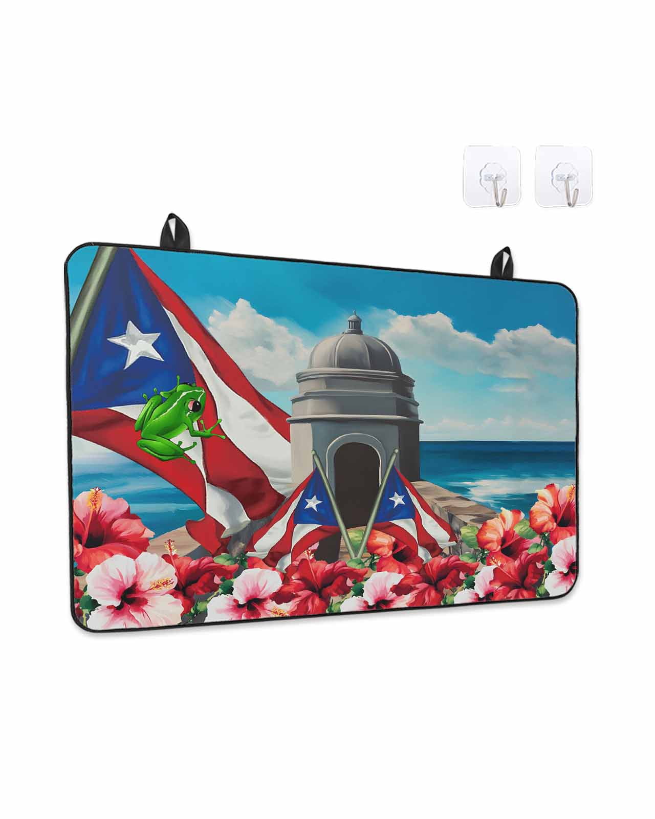 Stove Top Covers for Electric Stove, Red Blue Flag Glass Stovetop Cover Protector, Spring Floral Coastal Ocean Botanical Induction Cooktop Protector Oven Mat for Kitchen Countertop 24"x21"