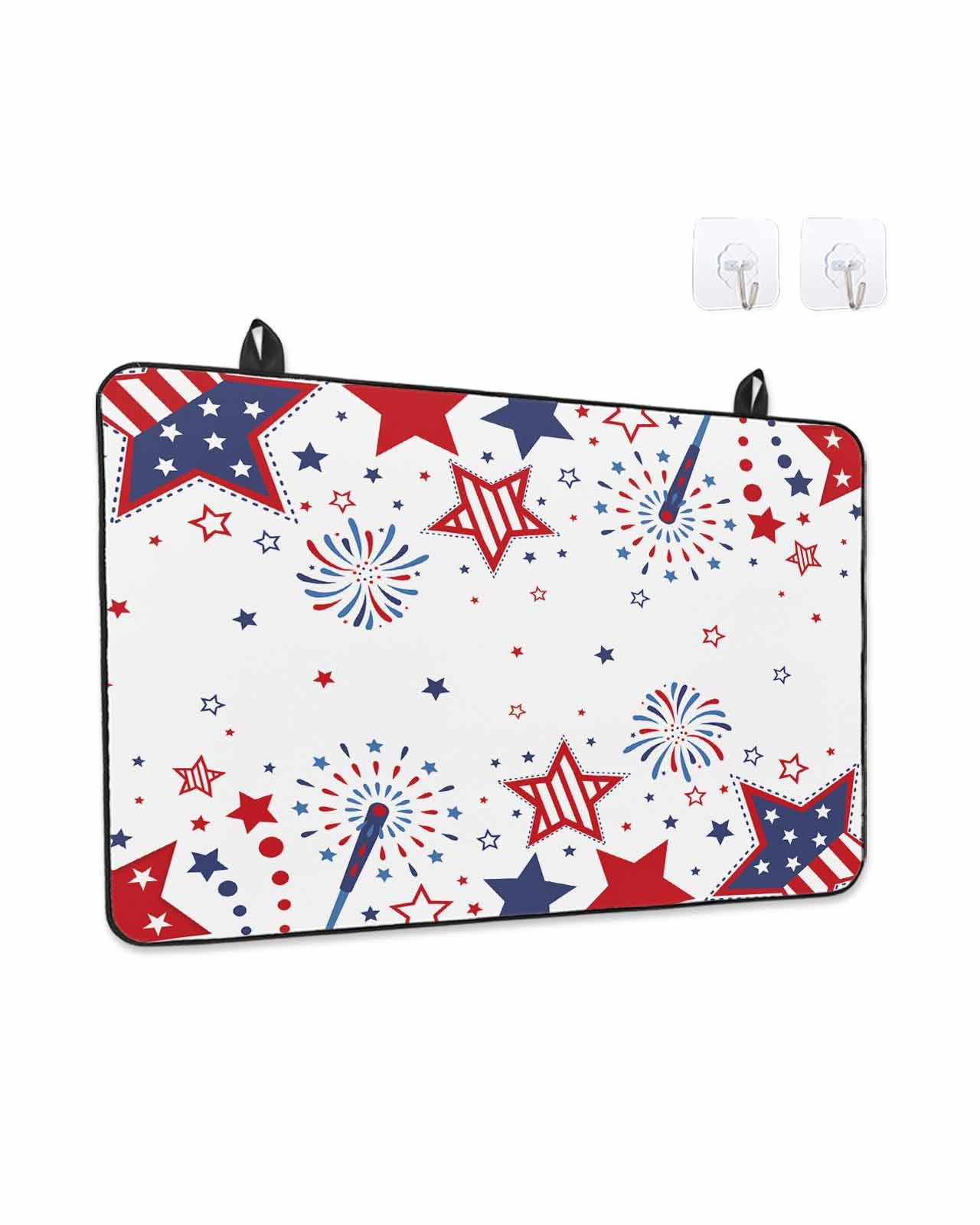 Stove Top Covers for Electric Stove, Red Blue Star 4th of July Glass Stovetop Cover Protector, Independence Day Fireworks Induction Cooktop Protector Oven Mat for Kitchen Countertop 24"x21"