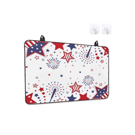 Stove Top Covers for Electric Stove, Red Blue Star 4th of July Glass Stovetop Cover Protector, Independence Day Fireworks Induction Cooktop Protector Oven Mat for Kitchen Countertop 28.5"x20.5"