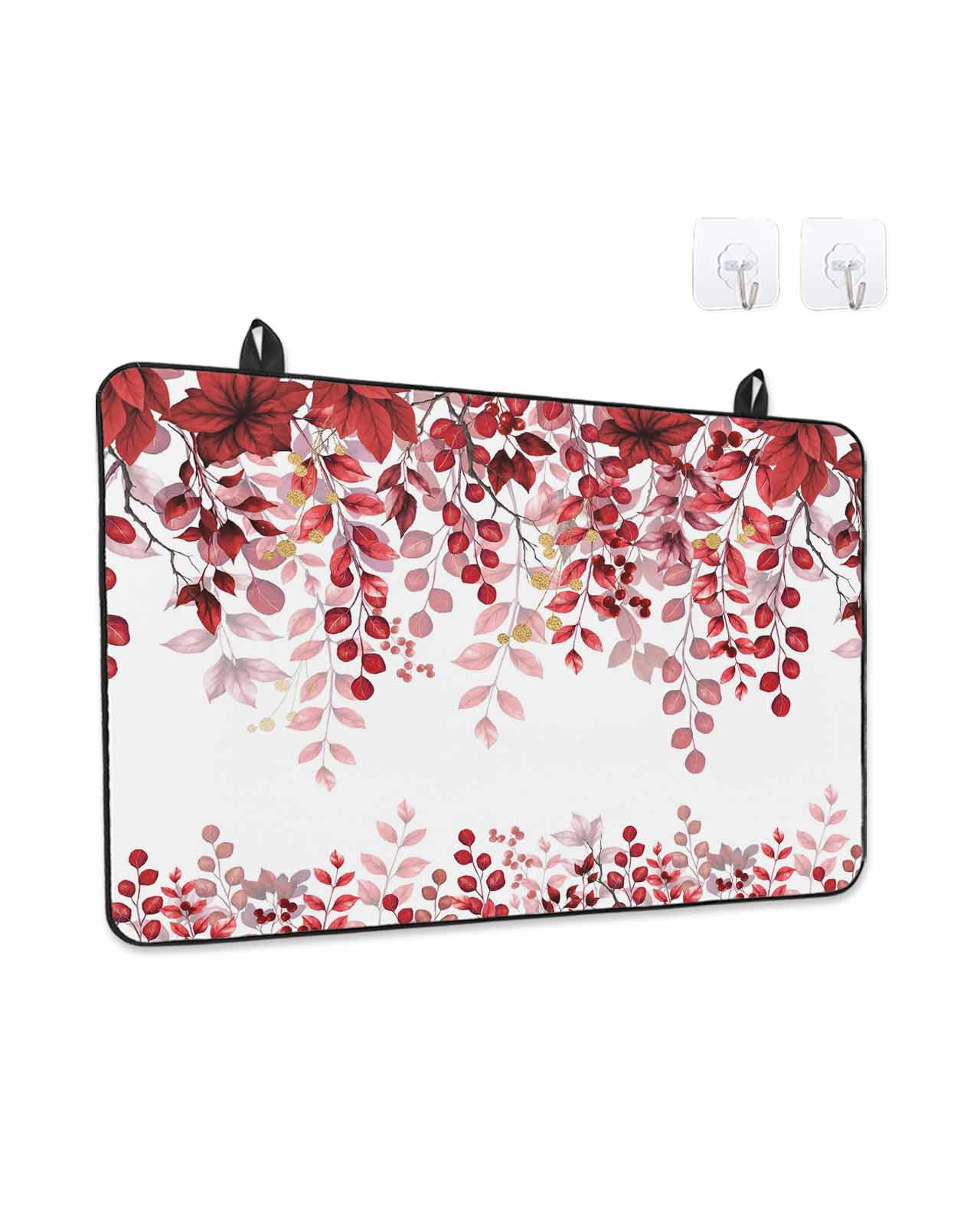Stove Top Covers for Electric Stove, Red Eucalyptus Leaves Glass Stovetop Cover Protector, Summer Botanical Weeping Induction Cooktop Protector Oven Mat for Kitchen Countertop 28.5"x20.5"