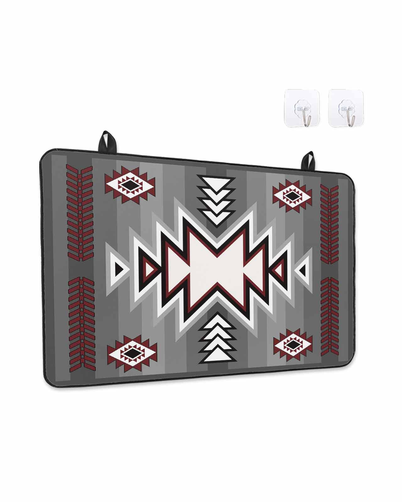 Stove Top Covers for Electric Stove, Red Gray Glass Stovetop Cover Protector, Southwest Retro Ethnic AztecTexture Bohemian Induction Cooktop Protector Oven Mat for Kitchen Countertop 24"x21"