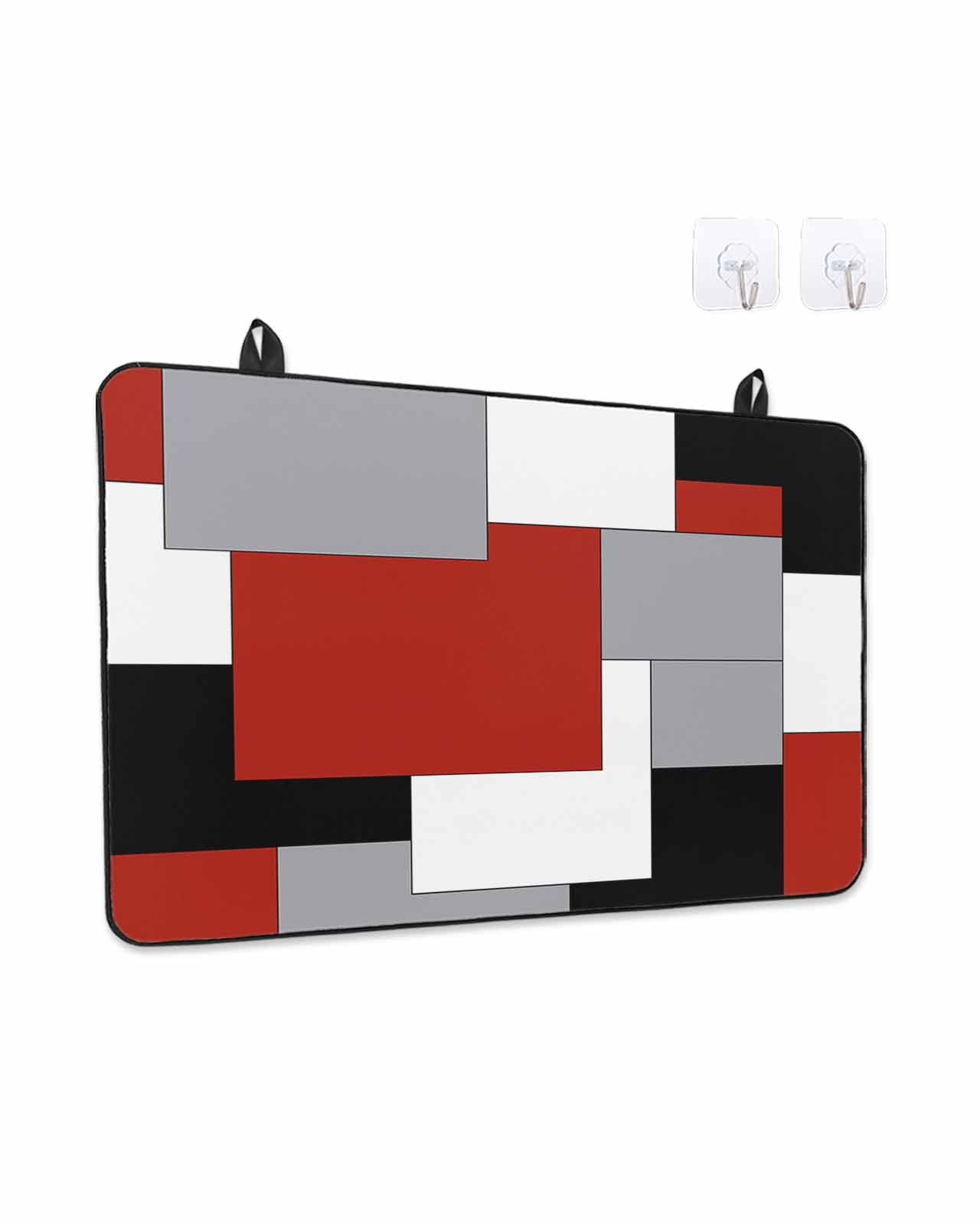 Stove Top Covers for Electric Stove, Red Grey Black Geometric Glass Stovetop Cover Protector, Middle Century Modern Art Abstract Induction Cooktop Protector Oven Mat for Kitchen Countertop 24"x21"