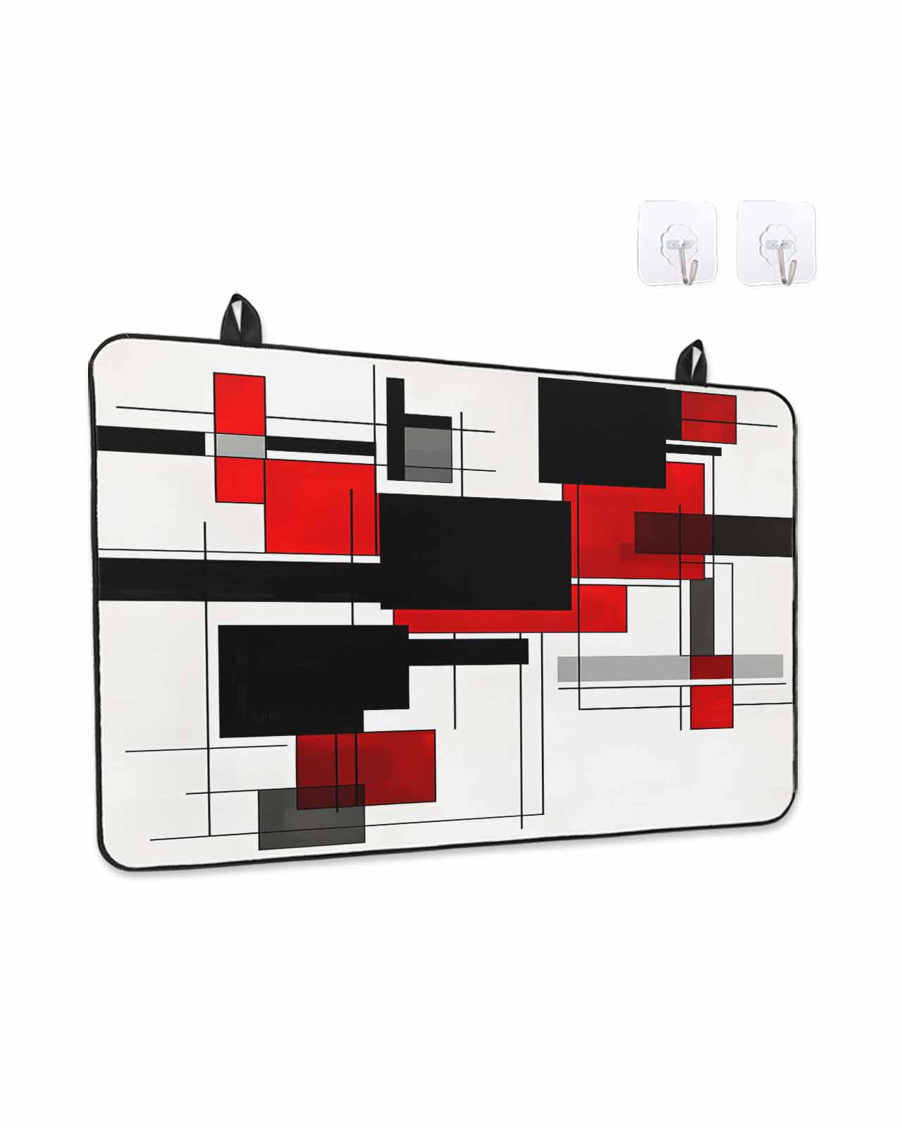 Stove Top Covers for Electric Stove, Red Grey Black Glass Stovetop Cover Protector, Irregular Modern Geometric Abstract Induction Cooktop Protector Oven Mat for Kitchen Countertop 24"x21"