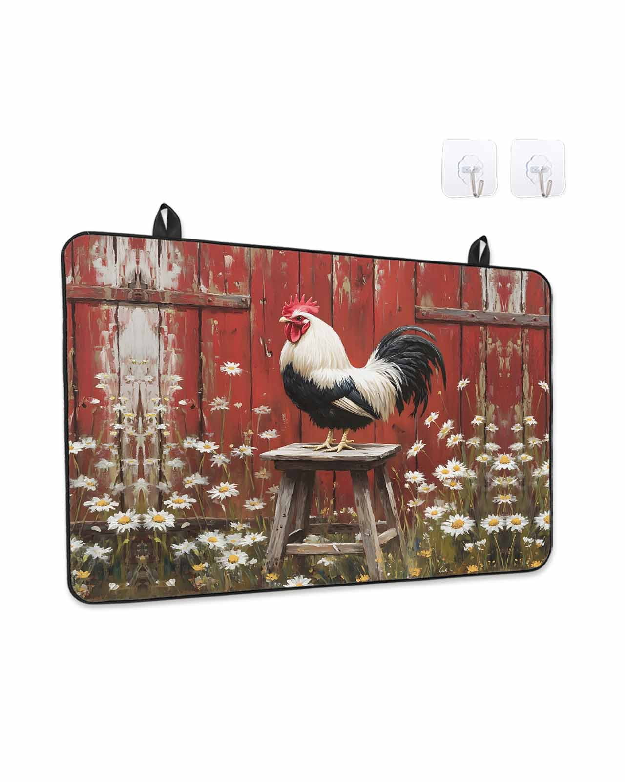 Stove Top Covers for Electric Stove, Red Rooster Kitchen Glass Ceramic Electric Cooktop Covers 36"x21", Farmhouse Animals Spring Floral Rustic HeatResistant Oven/Countertop/Dishwasher/Sink Protector