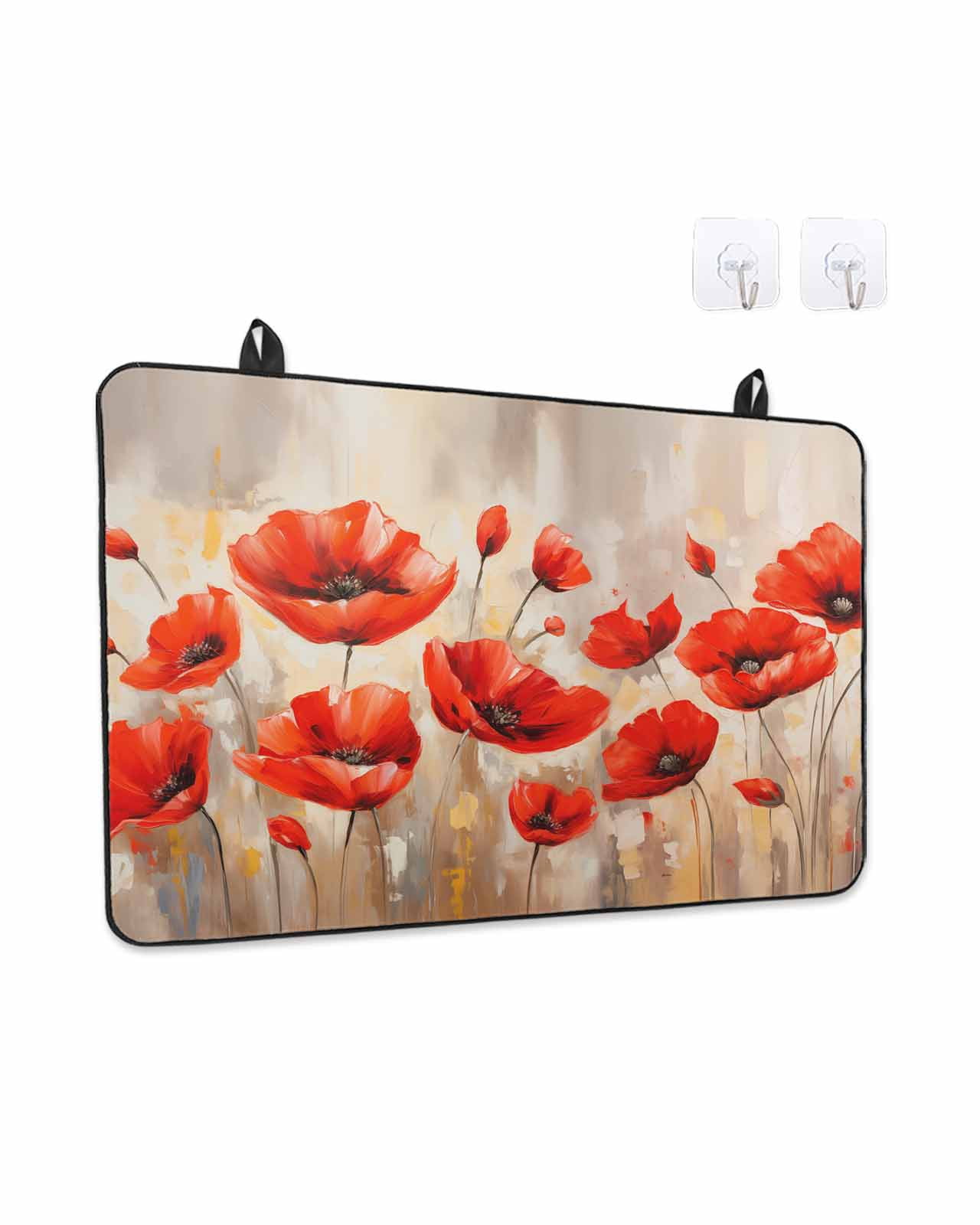 Stove Top Covers for Electric Stove, Red Spring Floral Glass Stovetop Cover Protector, Summer Botanical Watercolor Vintage Induction Cooktop Protector Oven Mat for Kitchen Countertop 24"x21"