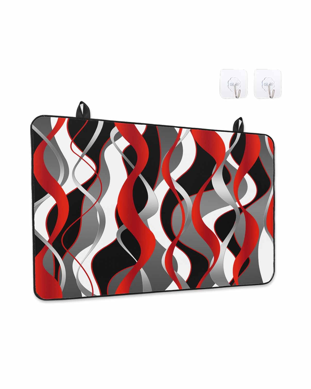 Stove Top Covers for Electric Stove, Red Stripe Glass Stovetop Cover Protector, Grey White Ombre Geometric Modern Abstract Induction Cooktop Protector Oven Mat for Kitchen Countertop 36"x21"