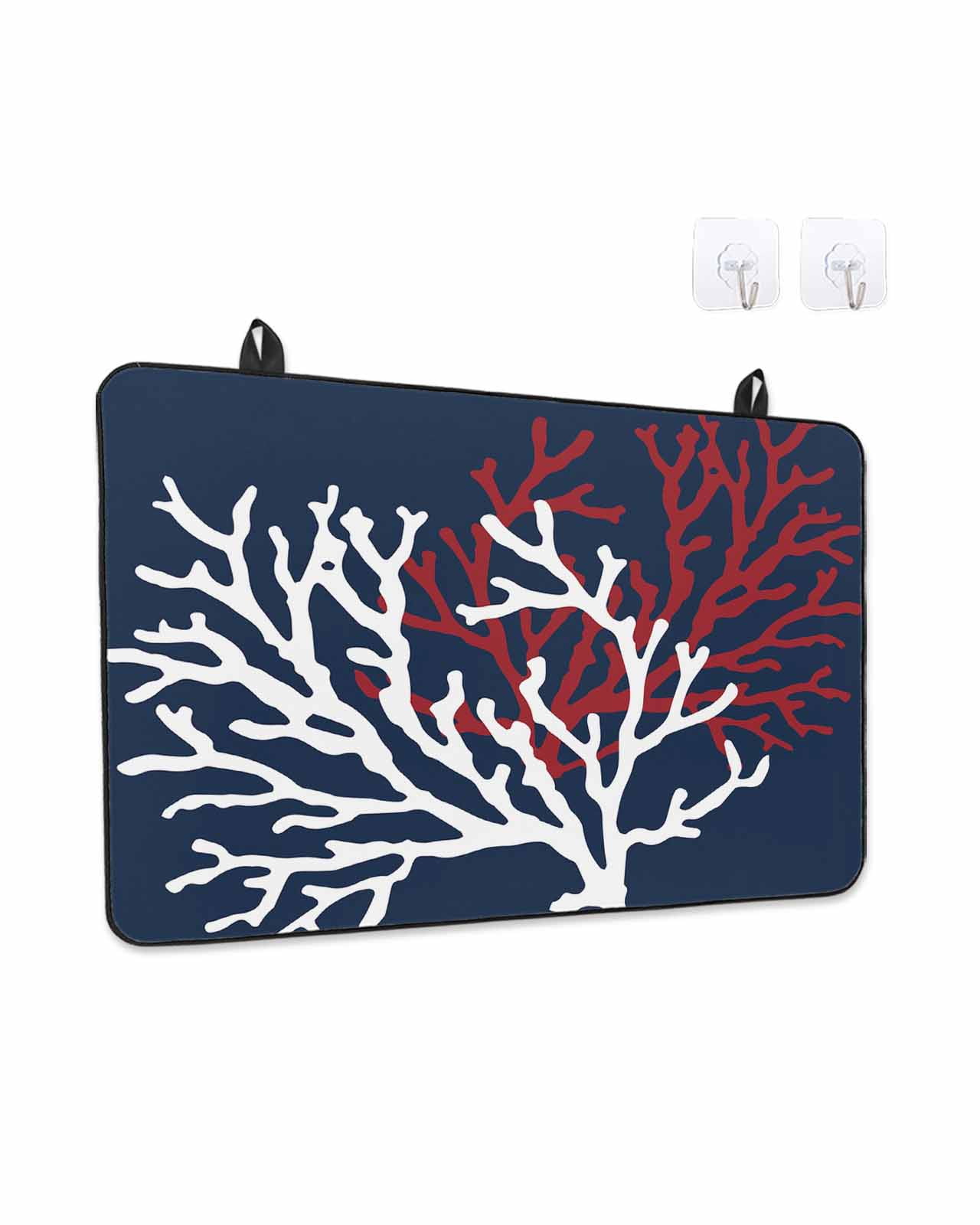 Stove Top Covers for Electric Stove, Red White Coral Glass Stovetop Cover Protector, Summer Ocean Nautical Coastal Navy Blue Induction Cooktop Protector Oven Mat for Kitchen Countertop 24"x21"