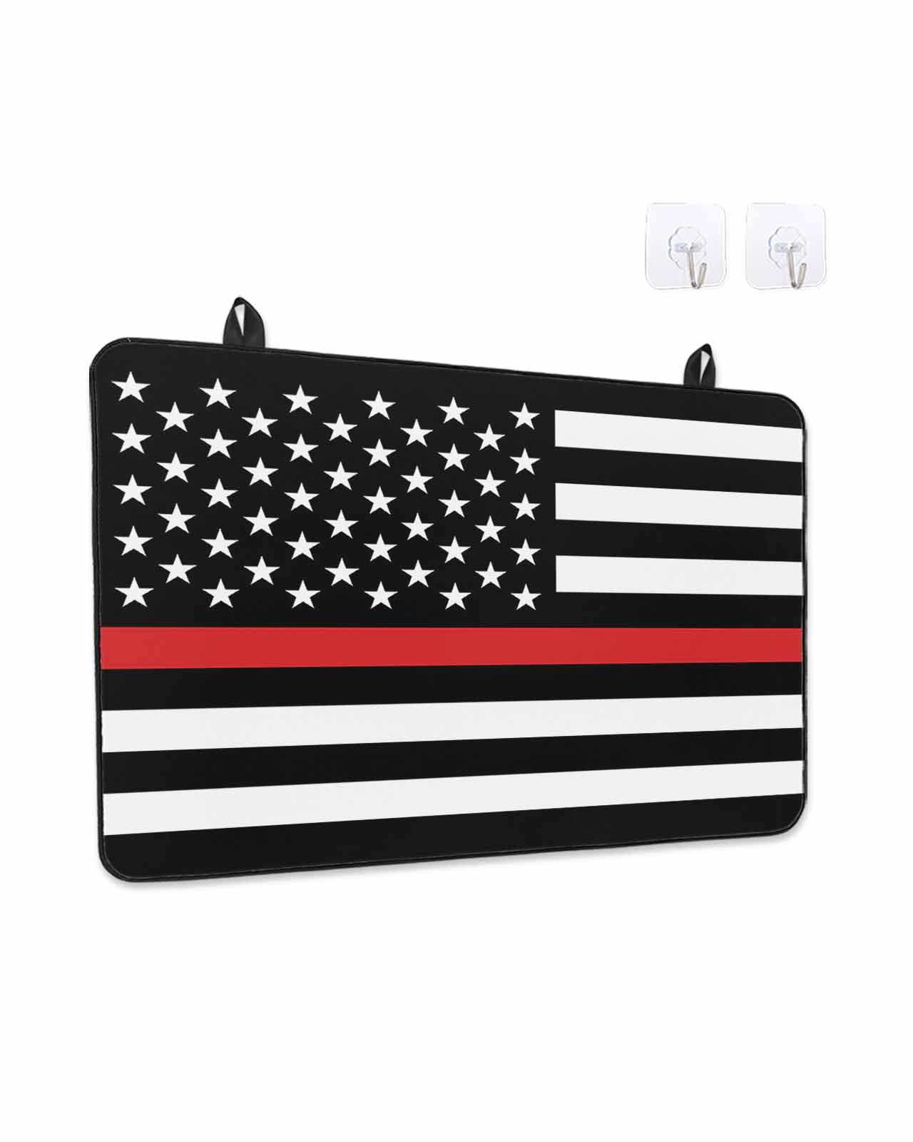 Stove Top Covers for Electric Stove, Red White Stripe Fireman American Flag Glass Stovetop Cover Protector, Fire Fighter USA Flags Induction Cooktop Protector Oven Mat for Kitchen Countertop 24"x21"