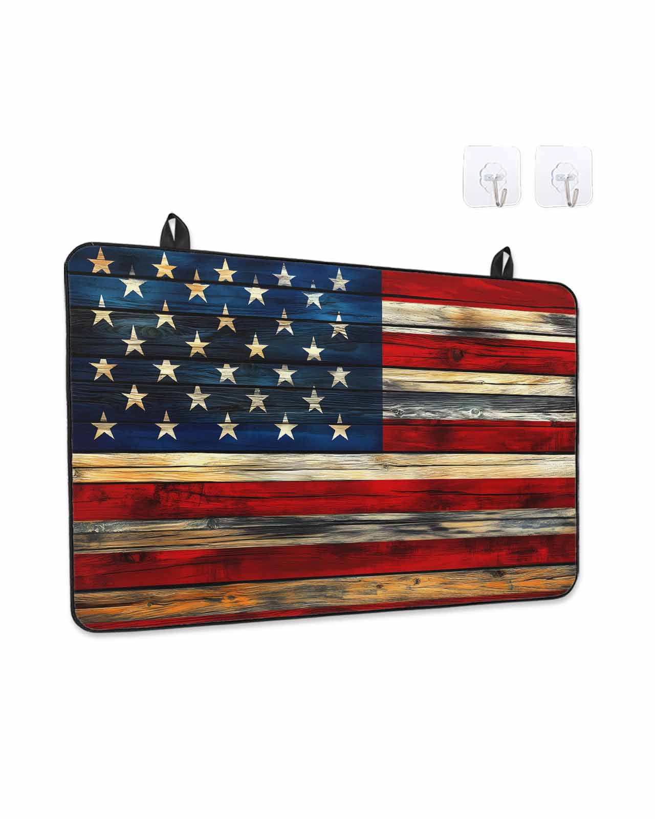 Stove Top Covers for Electric Stove, Retro American Flag Glass Stovetop Cover Protector, Blue Red USA Flag Vintage Wood Induction Cooktop Protector Oven Mat for Kitchen Countertop 31"x24"