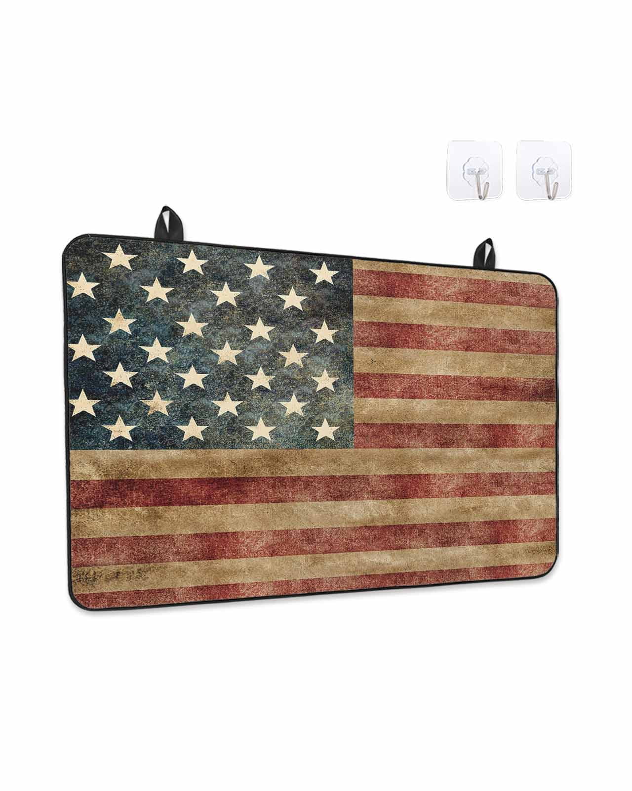 Stove Top Covers for Electric Stove, Retro American Flag Glass Stovetop Cover Protector, Vintage US Flag Red Striped Induction Cooktop Protector Oven Mat for Kitchen Countertop 24"x21"