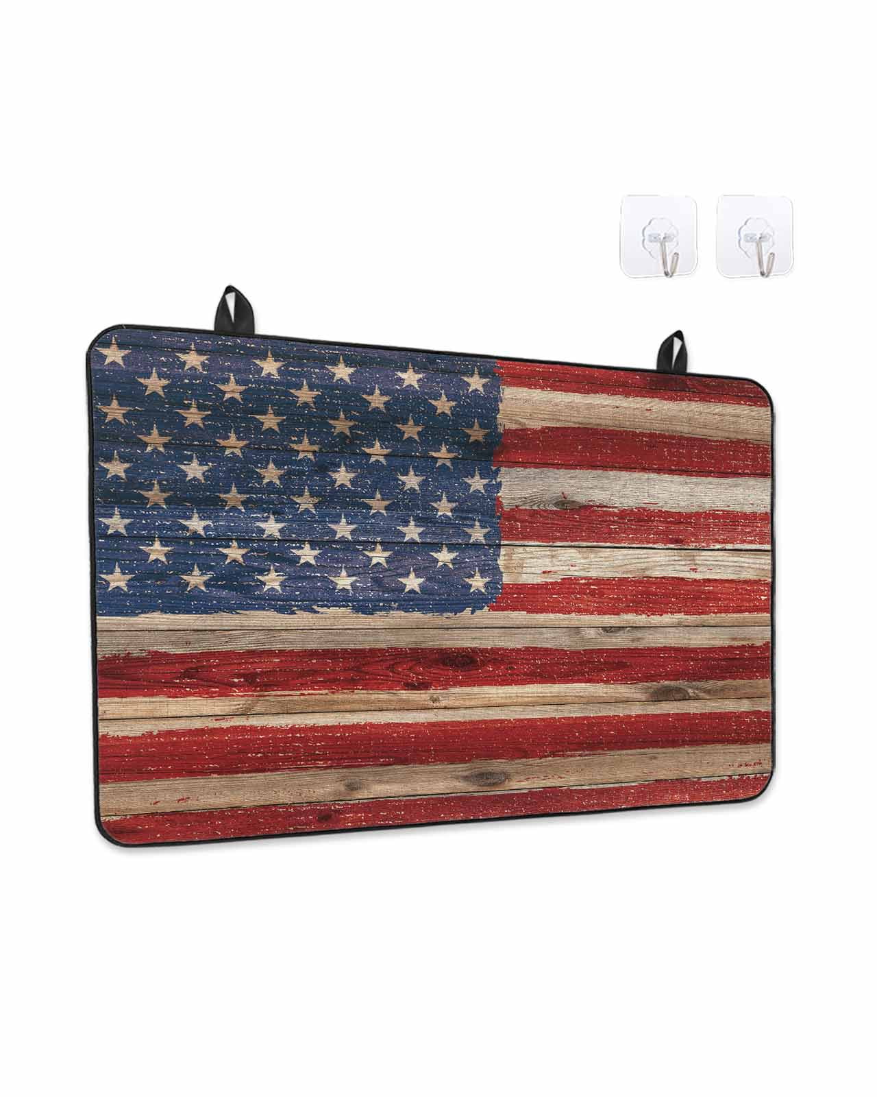 Stove Top Covers for Electric Stove, Retro American Flag Glass Stovetop Cover Protector, Vintage USA Flag Red Blue Wooden Induction Cooktop Protector Oven Mat for Kitchen Countertop 24"x21"