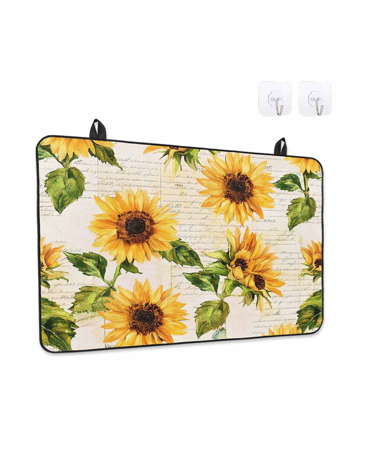 Stove Top Covers for Electric Stove, Retro Sunflower Glass Stovetop Cover Protector, Watercolor Letter Flowers Induction Cooktop Protector Oven Mat for Kitchen Countertop 24"x21"