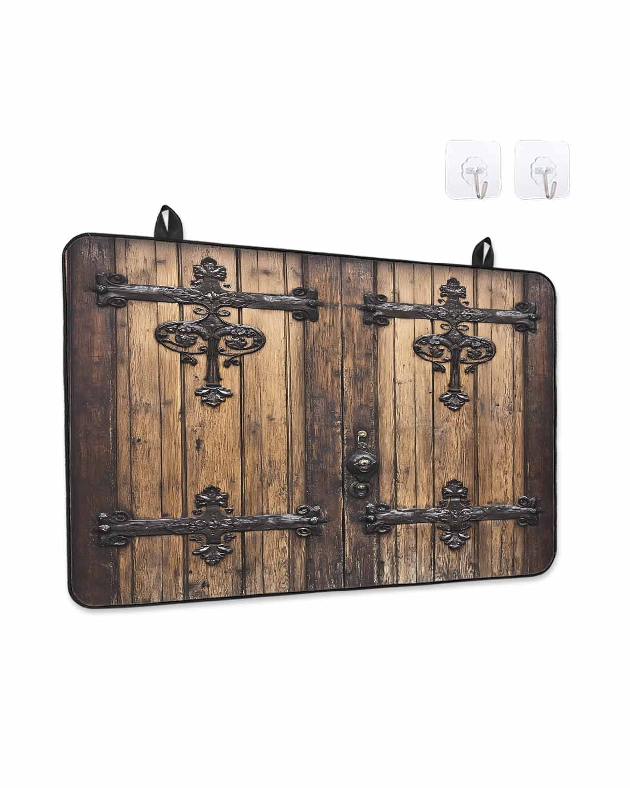 Stove Top Covers for Electric Stove, Rustic Wooden Door Glass Stovetop Cover Protector, Brown Black Farmhouse Country Vintage Induction Cooktop Protector Oven Mat for Kitchen Countertop 24"x21"