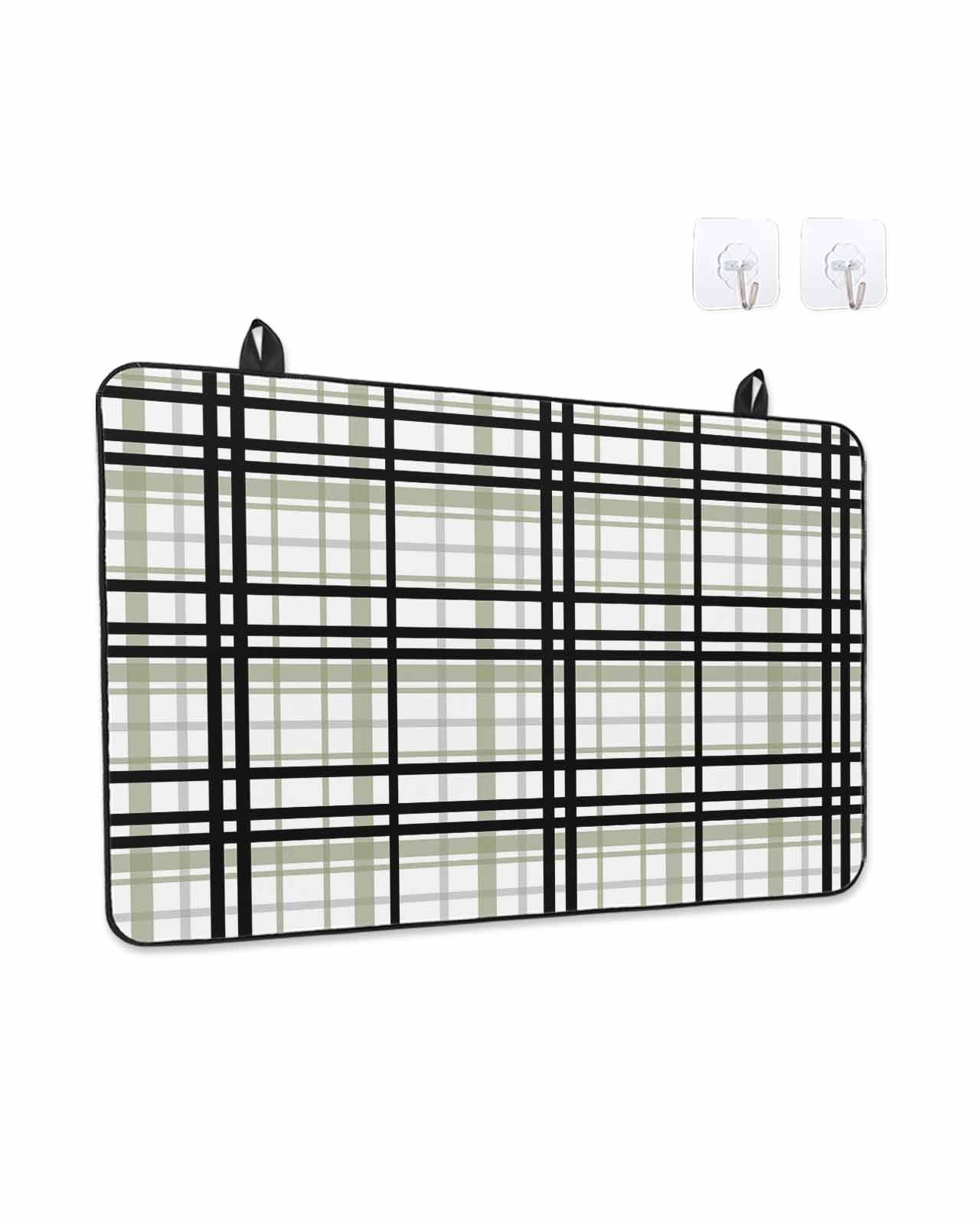 Stove Top Covers for Electric Stove, Sage Green Black Plaid Glass Stovetop Cover Protector, Farmhouse Green Black Checkered Induction Cooktop Protector Oven Mat for Kitchen Countertop 36"x21"