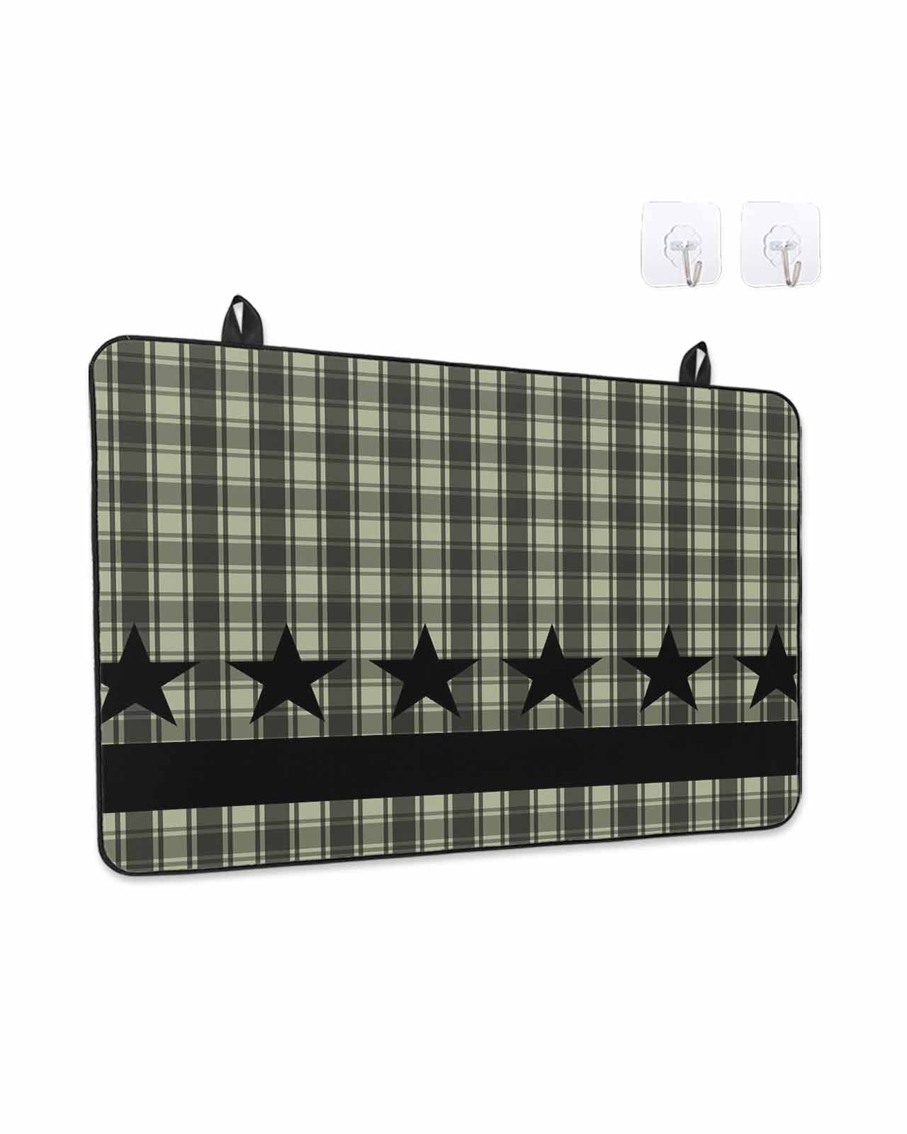Stove Top Covers for Electric Stove, Sage Green Black Plaid Glass Stovetop Cover Protector, Vintage Star Buffalo Check Rustic Induction Cooktop Protector Oven Mat for Kitchen Countertop 24"x21"