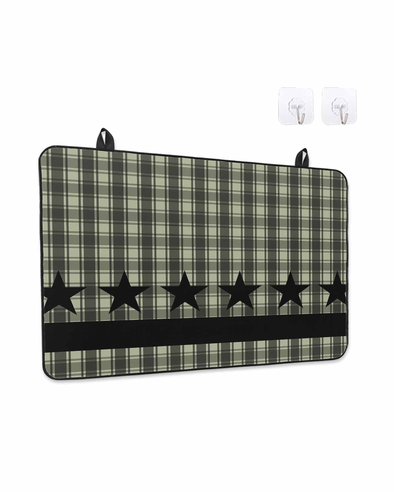 Stove Top Covers for Electric Stove, Sage Green Black Plaid Kitchen Glass Ceramic Electric Cooktop Covers 24"x21", Vintage Star Buffalo Check Rustic HeatResistant Oven/Countertop/Dishwasher Protector