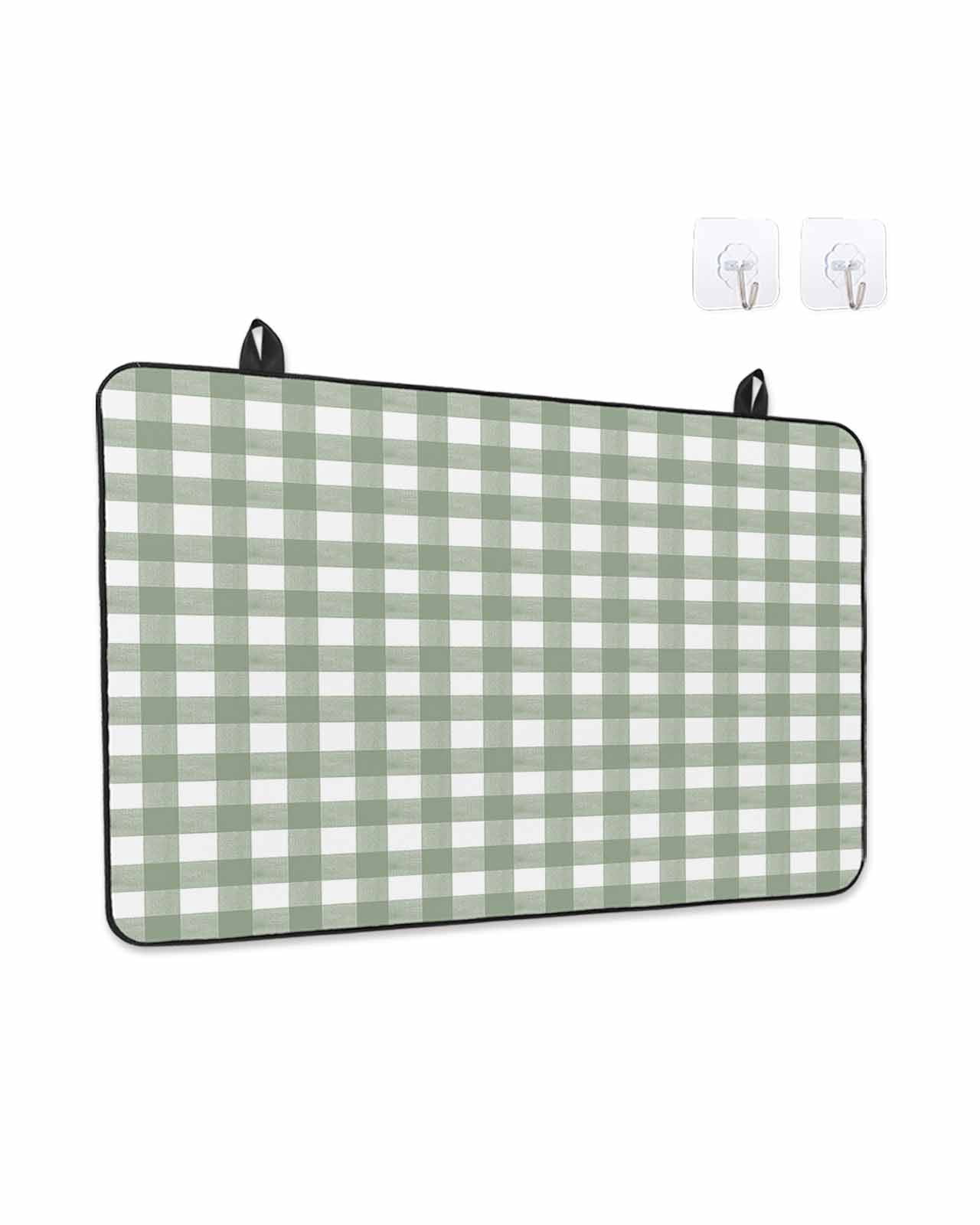 Stove Top Covers for Electric Stove, Sage Green Buffalo Plaid Glass Stovetop Cover Protector, Farmhouse Green White Checkered Induction Cooktop Protector Oven Mat for Kitchen Countertop 24"x21"