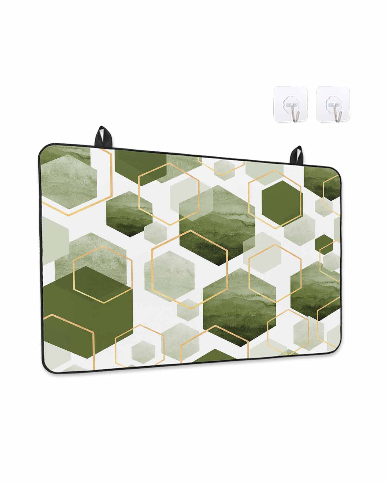 Stove Top Covers for Electric Stove, Sage Green Marble Glass Stovetop Cover Protector, Gold White Geometric Hexagon Modern Induction Cooktop Protector Oven Mat for Kitchen Countertop 28.5"x20.5"