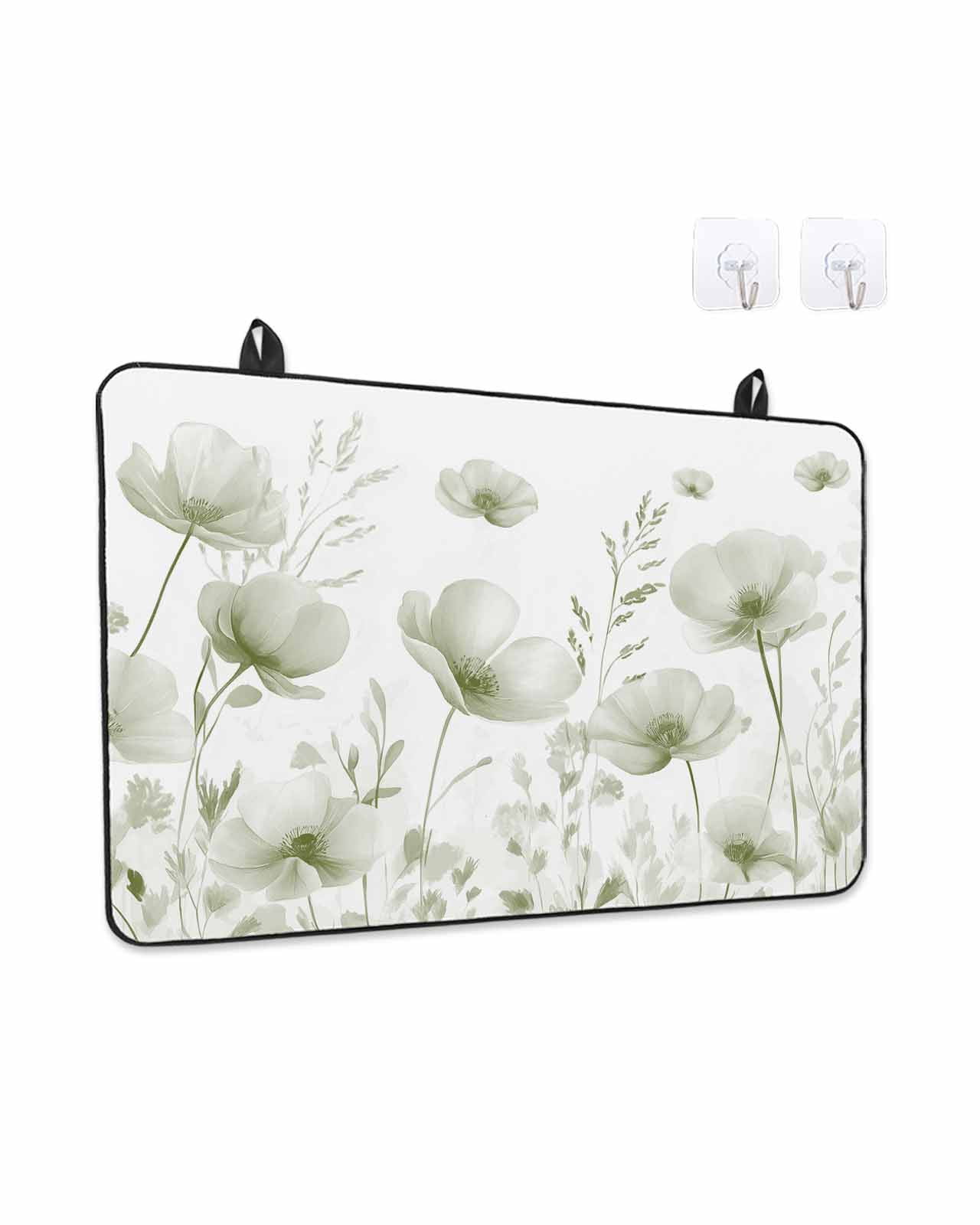 Stove Top Covers for Electric Stove, Sage Green Spring Floral Glass Stovetop Cover Protector, Summer Botanical Watercolor Vintage Induction Cooktop Protector Oven Mat for Kitchen Countertop 31"x24"