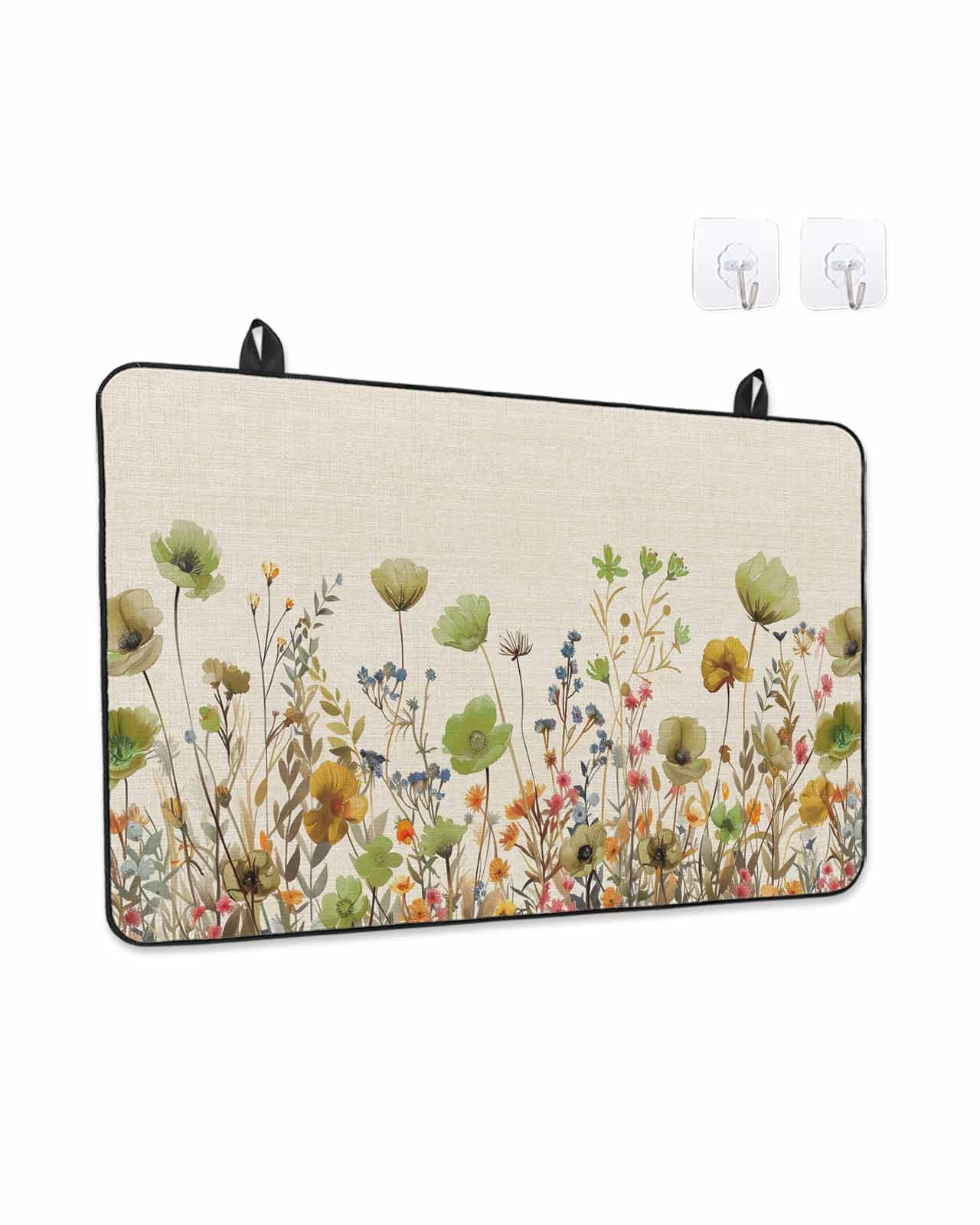 Stove Top Covers for Electric Stove,Sage Green Yellow Spring Floral Glass Stovetop Cover Protector,Watercolor Botanical Summer Flowers Cooktop Protector Oven Mat for Kitchen Countertop 24"x21"