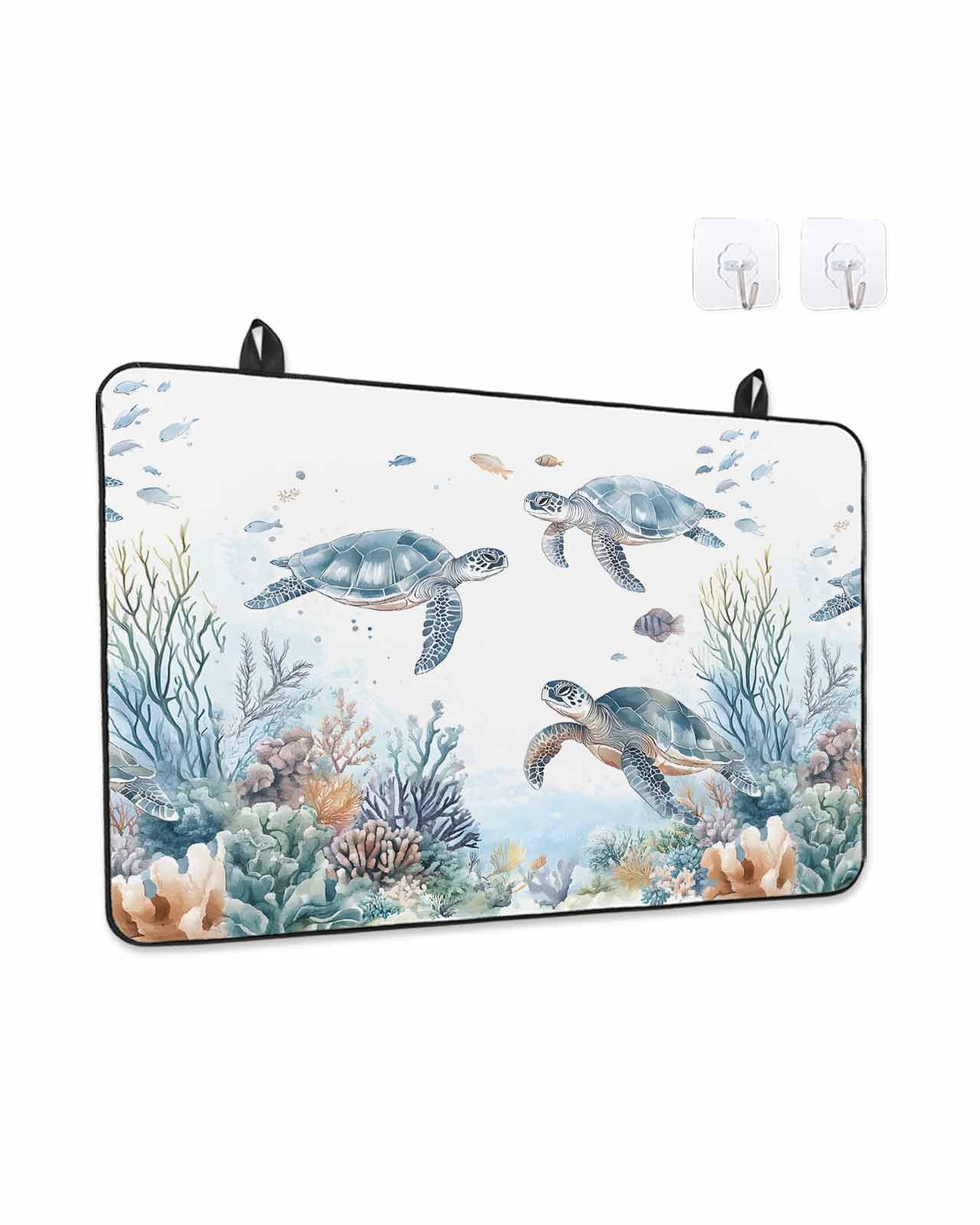 Stove Top Covers for Electric Stove, Sea Turtle Coastal Glass Stovetop Cover Protector, Summer Beach Coral Ocean Blue Nautical Induction Cooktop Protector Oven Mat for Kitchen Countertop 24"x21"