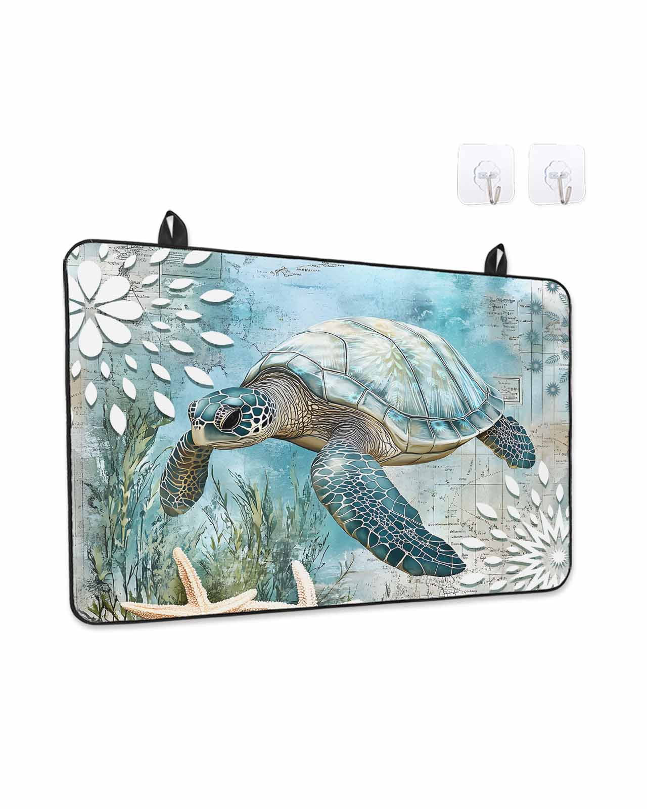 Stove Top Covers for Electric Stove, Sea Turtle Coastal Glass Stovetop Cover Protector, Summer Beach Teal Coral Starfish Induction Cooktop Protector Oven Mat for Kitchen Countertop 28.5"x20.5"