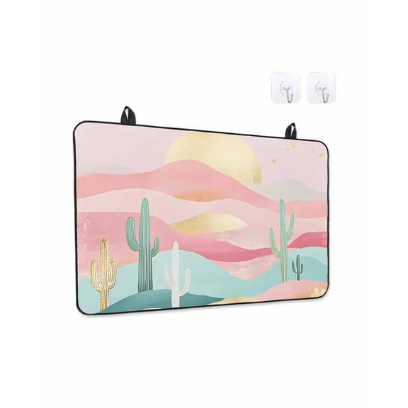 Stove Top Covers for Electric Stove, South West Boho Kitchen Glass Ceramic Electric Cooktop Covers 24"x21", Abstract Pink Gold Mountains Cactus HeatResistant Oven/Countertop/Dishwasher/Sink Protector