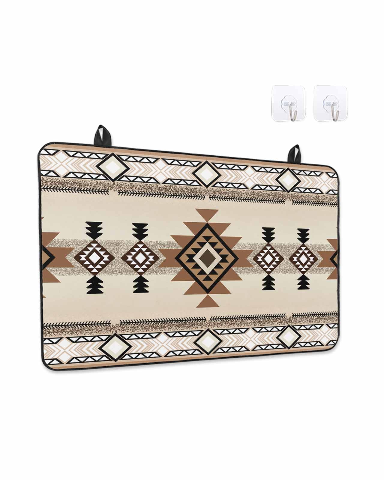 Stove Top Covers for Electric Stove, Southwest Glass Stovetop Cover Protector, Brown Bohemian Abstract American Aztec Induction Cooktop Protector Oven Mat for Kitchen Countertop 24"x21"