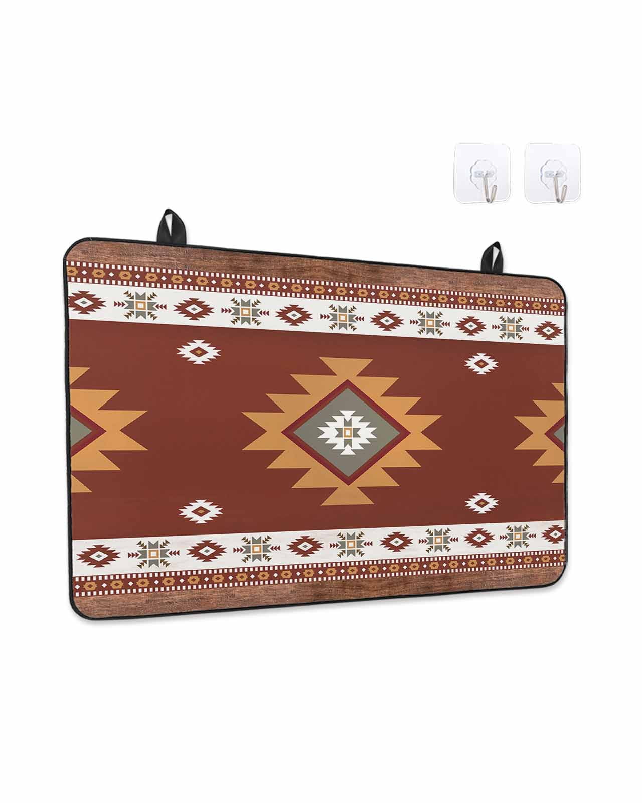 Stove Top Covers for Electric Stove, Southwest Glass Stovetop Cover Protector, Western Brown Beige Geometric Abstract Art Wooden Induction Cooktop Protector Oven Mat for Kitchen Countertop 24"x21"