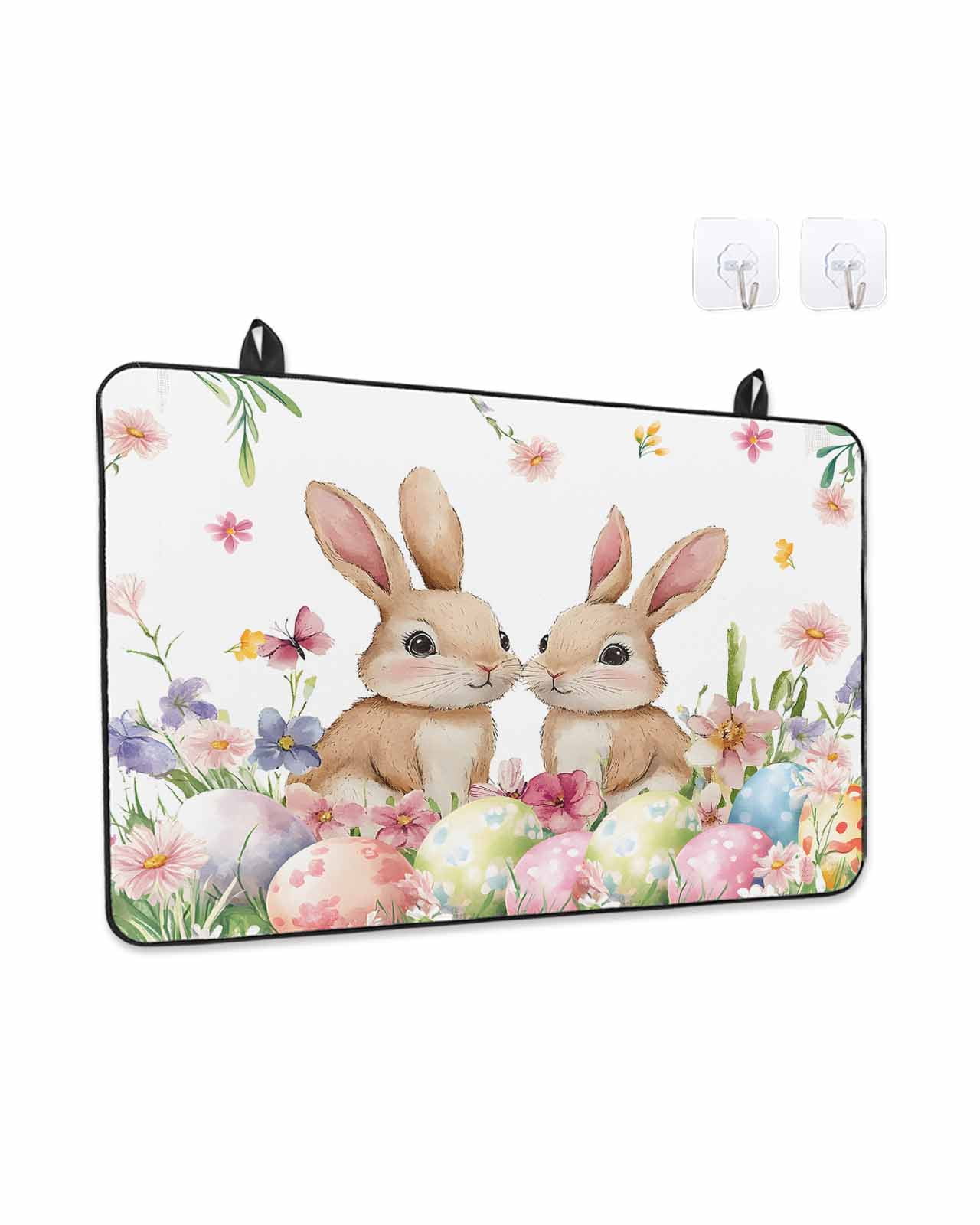 Stove Top Covers for Electric Stove, Spring Bunny Easter Glass Stovetop Cover Protector, Floral Botanical Colorful Eggs Induction Cooktop Protector Oven Mat for Kitchen Countertop 24"x21"