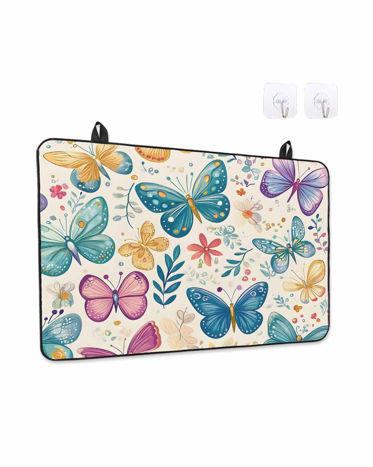 Stove Top Covers for Electric Stove, Spring Butterflies Glass Stovetop Cover Protector, Summer Countryside Leaf Flowers Induction Cooktop Protector Oven Mat for Kitchen Countertop 31"x24"