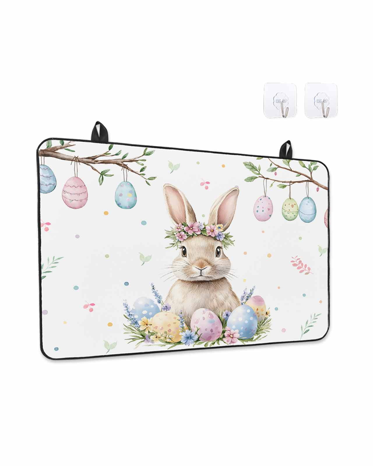 Stove Top Covers for Electric Stove, Spring Easter Bunny Glass Stovetop Cover Protector, Colorful Eggs Botanical Floral Induction Cooktop Protector Oven Mat for Kitchen Countertop 24"x21"