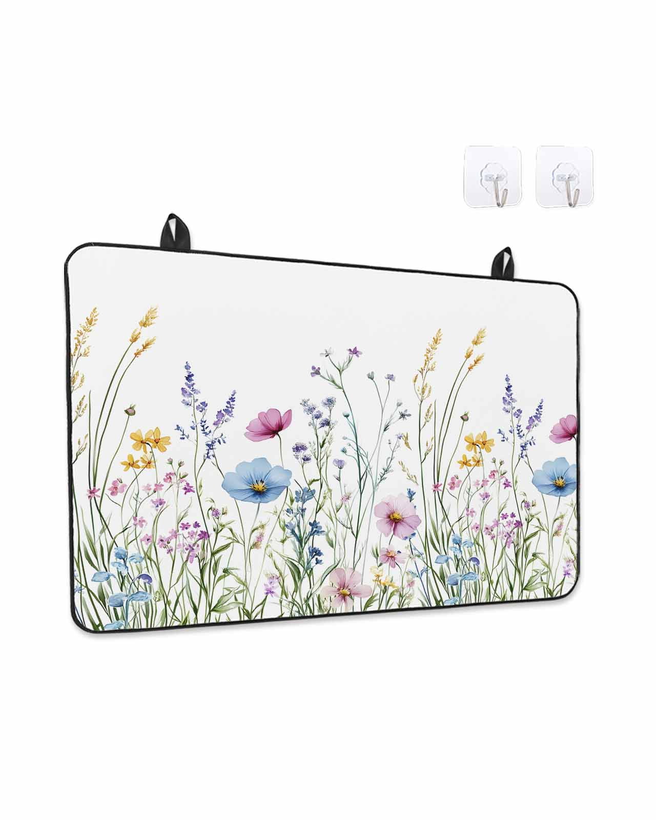 Stove Top Covers for Electric Stove, Spring Floral Glass Stovetop Cover Protector, Colorful Botanical Wildflower Summer Induction Cooktop Protector Oven Mat for Kitchen Countertop 24"x21"