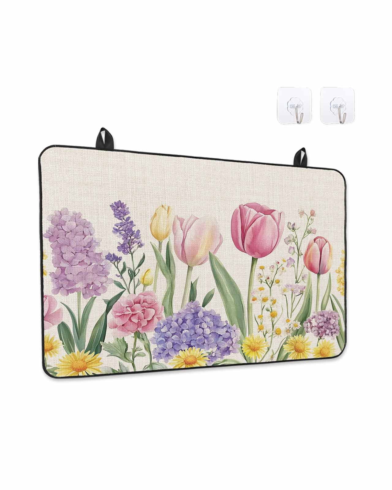 Stove Top Covers for Electric Stove, Spring Floral Glass Stovetop Cover Protector, Pink Tulip Summer Botanical Rustic Induction Cooktop Protector Oven Mat for Kitchen Countertop 24"x21"