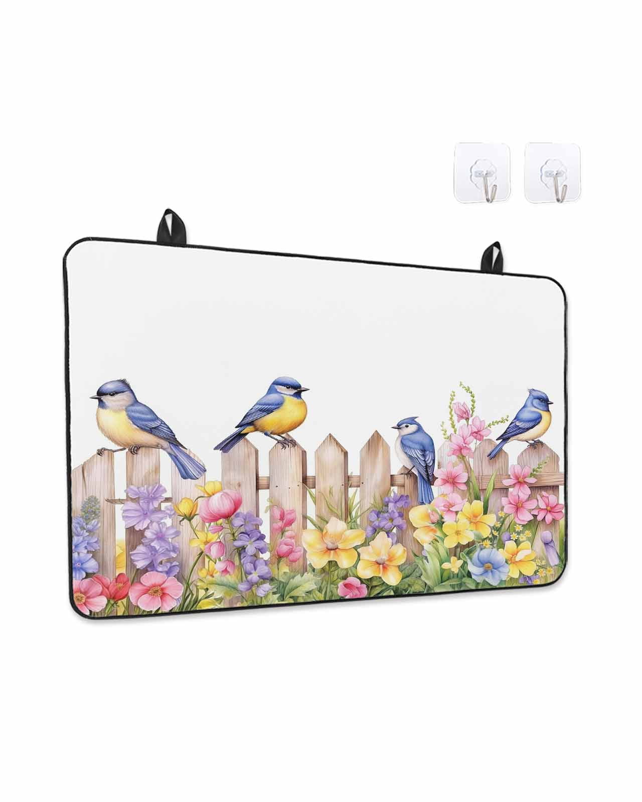 Stove Top Covers for Electric Stove, Spring Floral Glass Stovetop Cover Protector, Summer Birds Botanical Fence Induction Cooktop Protector Oven Mat for Kitchen Countertop 24"x21"