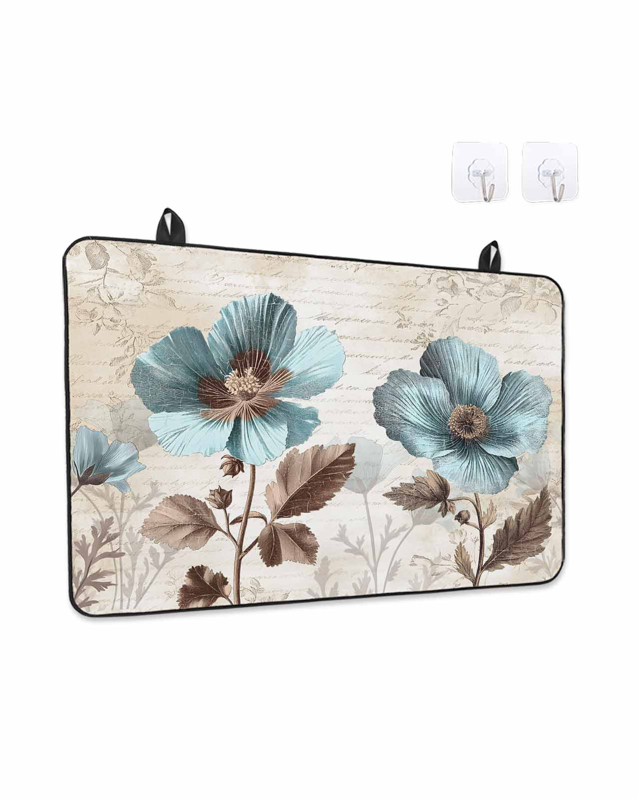 Stove Top Covers for Electric Stove, Spring Floral Glass Stovetop Cover Protector, Teal Tulip Vintage Botanical Summer Induction Cooktop Protector Oven Mat for Kitchen Countertop 24"x21"
