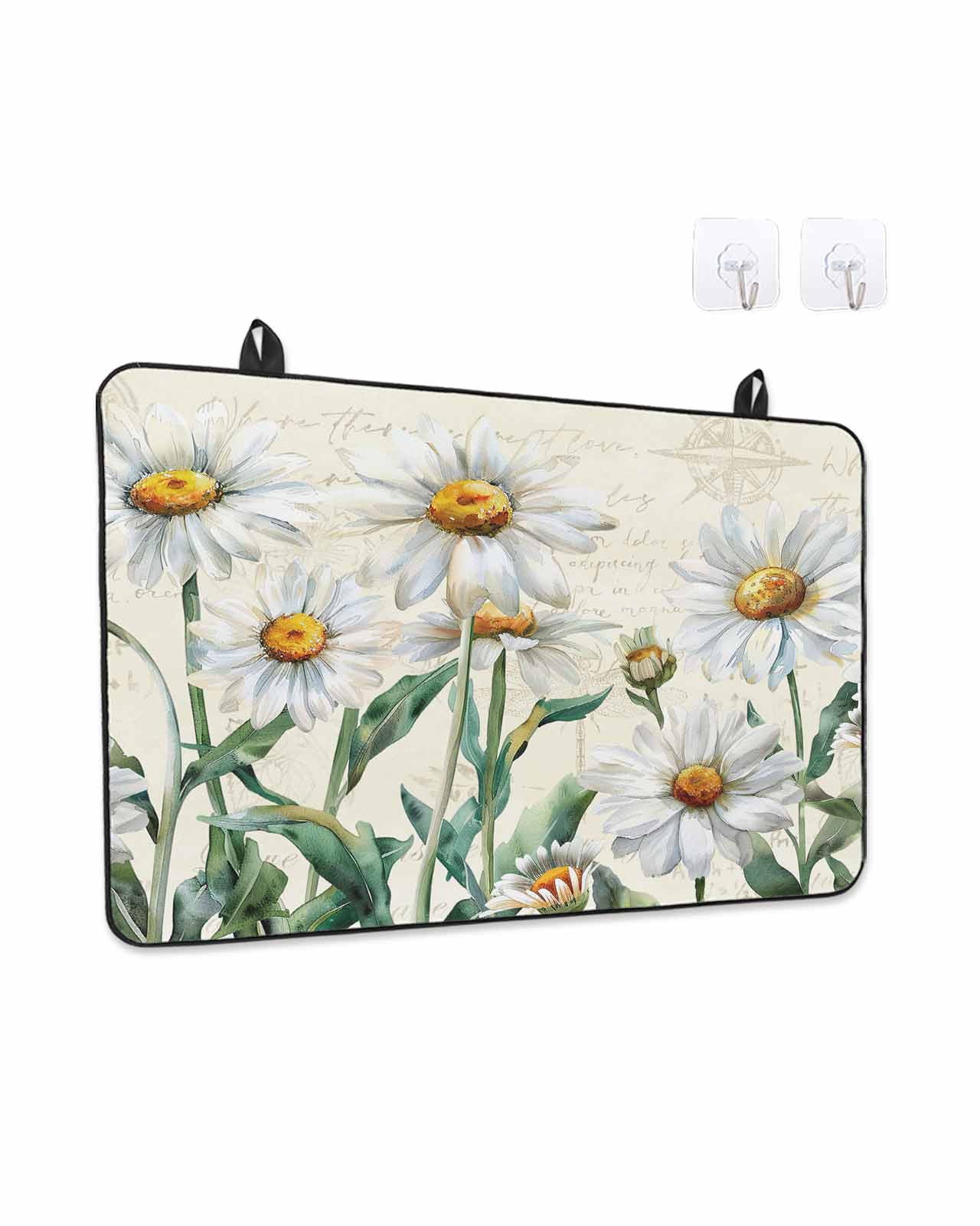 Stove Top Covers for Electric Stove, Spring Floral Glass Stovetop Cover Protector, Vintage Summer Botanical White Daisy Induction Cooktop Protector Oven Mat for Kitchen Countertop 24"x21"
