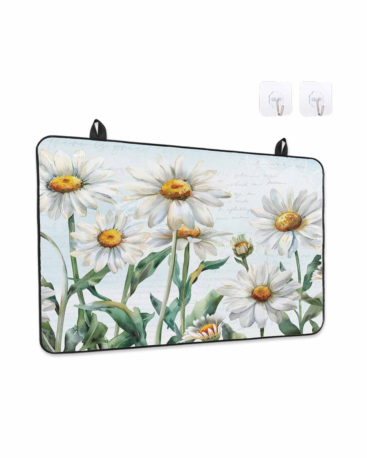 Stove Top Covers for Electric Stove, Spring Floral Glass Stovetop Cover Protector, Watercolor Summer Botanical White Daisy Induction Cooktop Protector Oven Mat for Kitchen Countertop 24"x21"